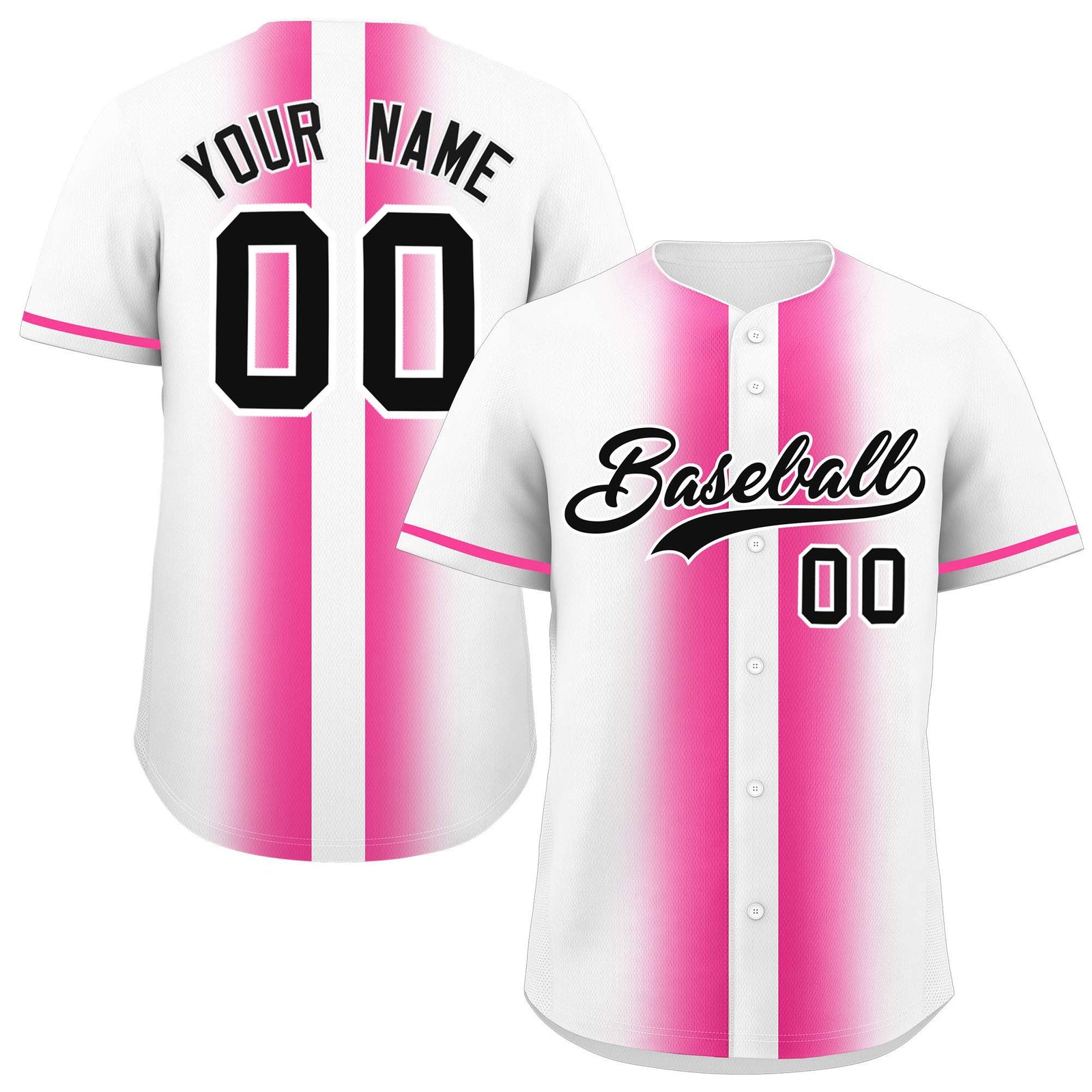 Custom White Pink Lapel Gradient Fashion Authentic Baseball Jersey