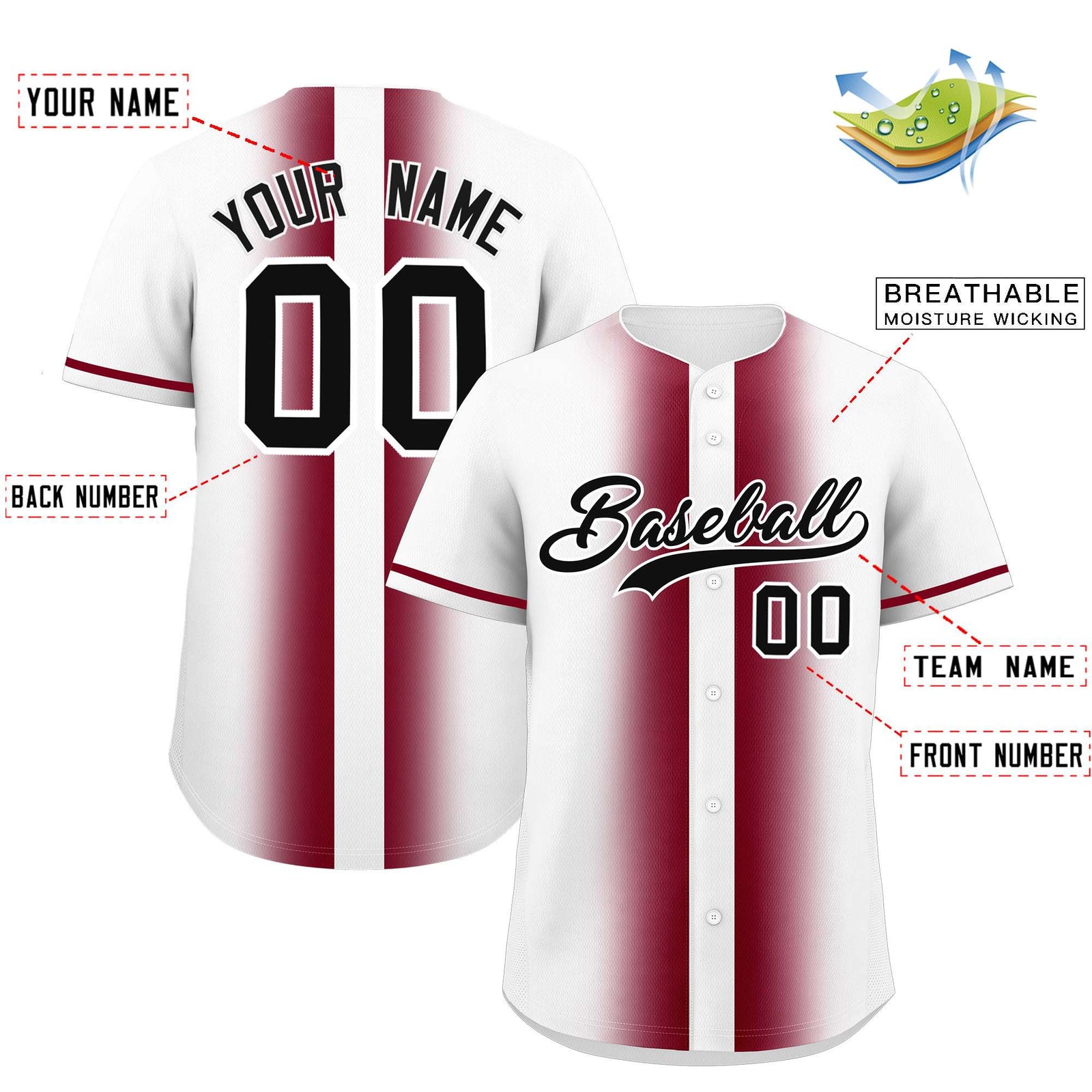 Custom White Crimson Lapel Gradient Fashion Authentic Baseball Jersey