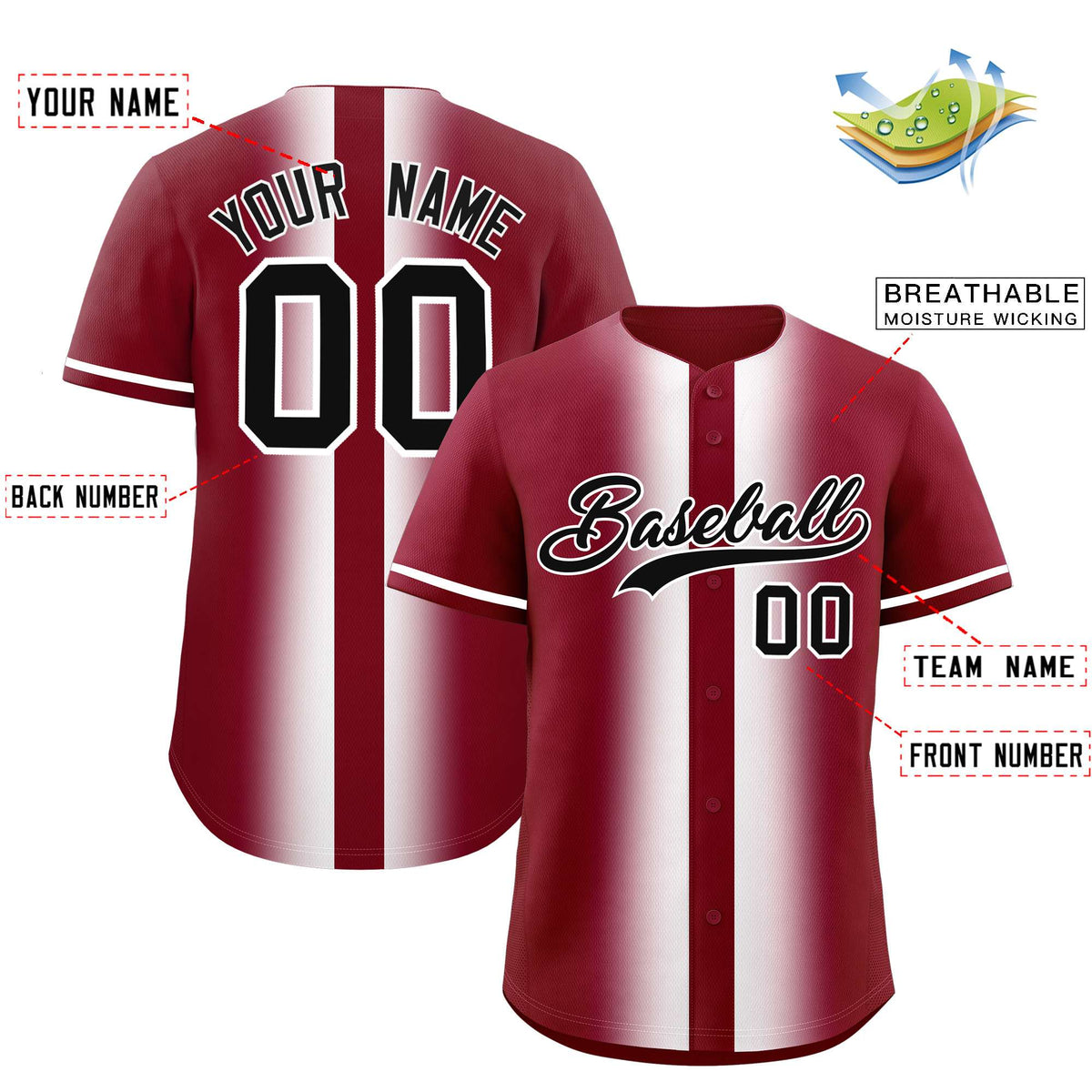 Custom Crimson White Lapel Gradient Fashion Authentic Baseball Jersey