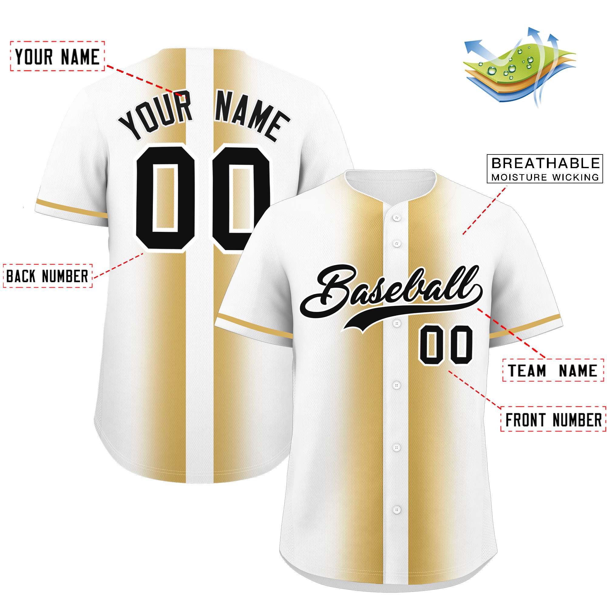 Custom White Old Gold Lapel Gradient Fashion Authentic Baseball Jersey