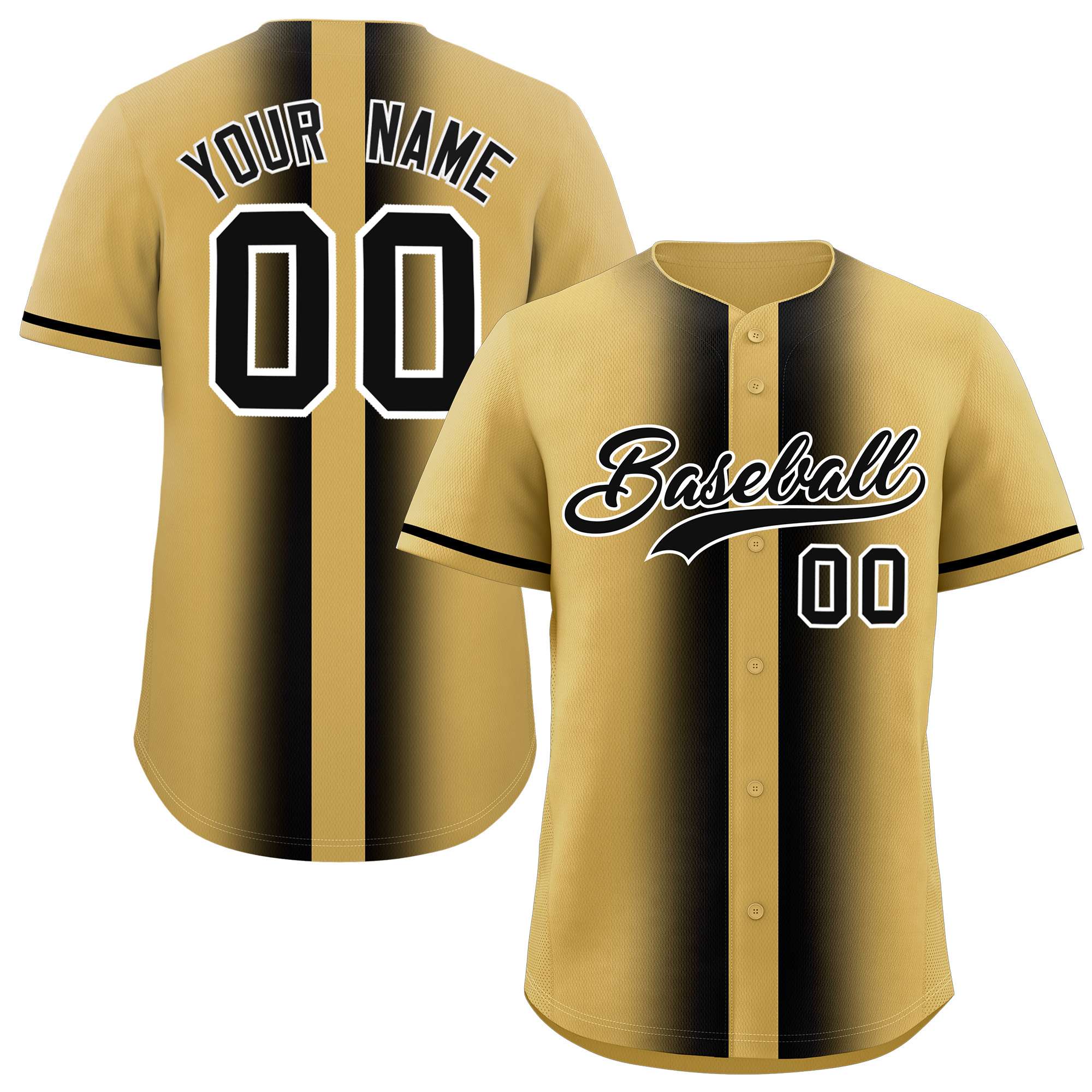 Custom Old Gold Black Lapel Gradient Fashion Authentic Baseball Jersey