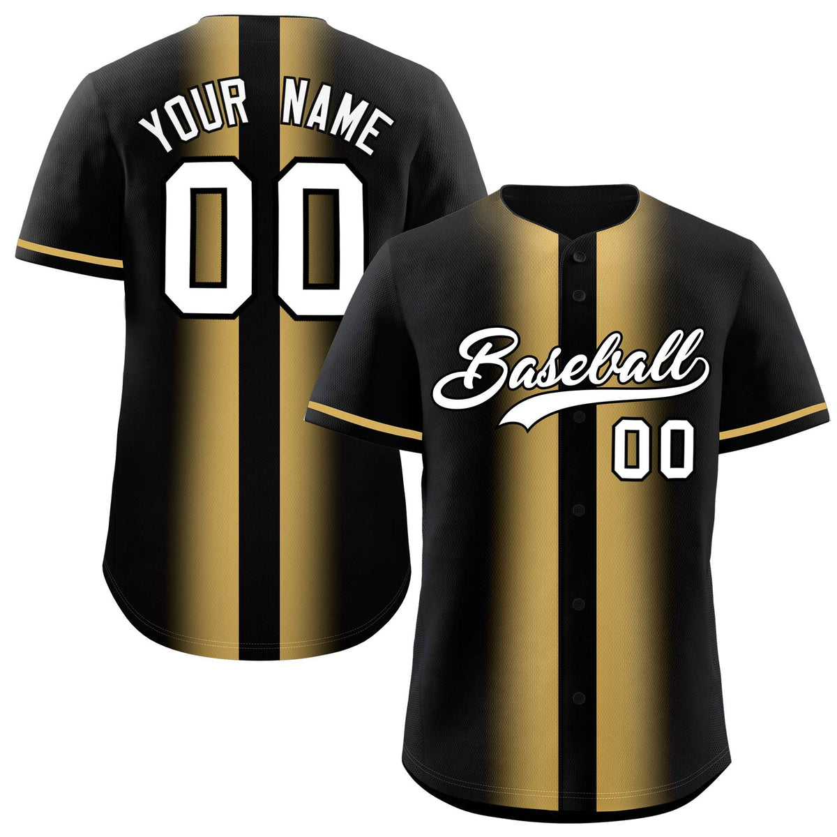 Custom Black Old Gold Lapel Gradient Fashion Authentic Baseball Jersey