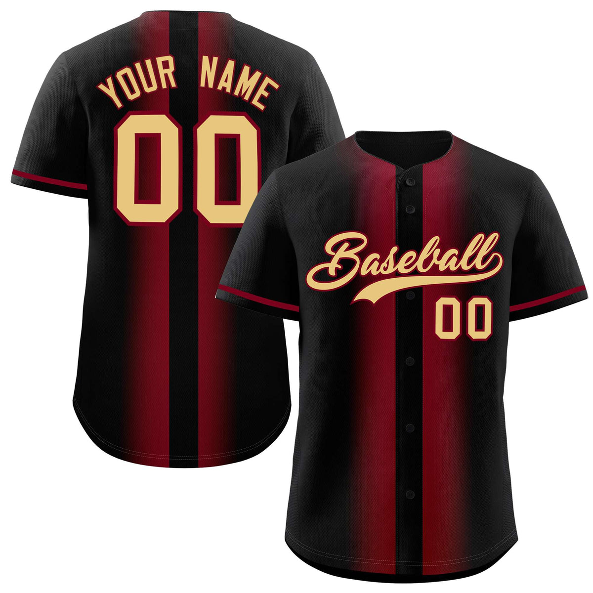 Custom Black Crimson Lapel Gradient Fashion Authentic Baseball Jersey