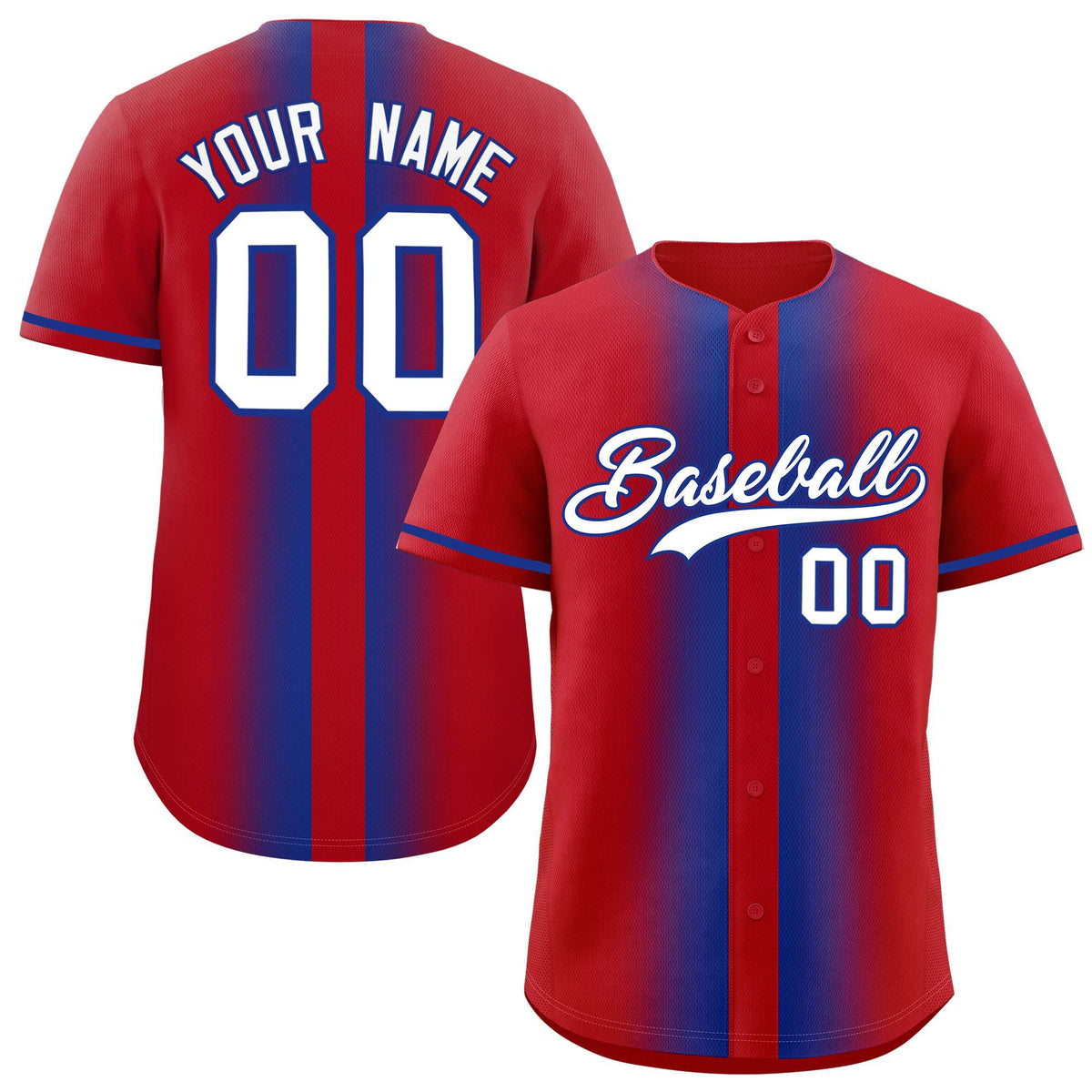 Custom Red Royal Lapel Gradient Fashion Authentic Baseball Jersey