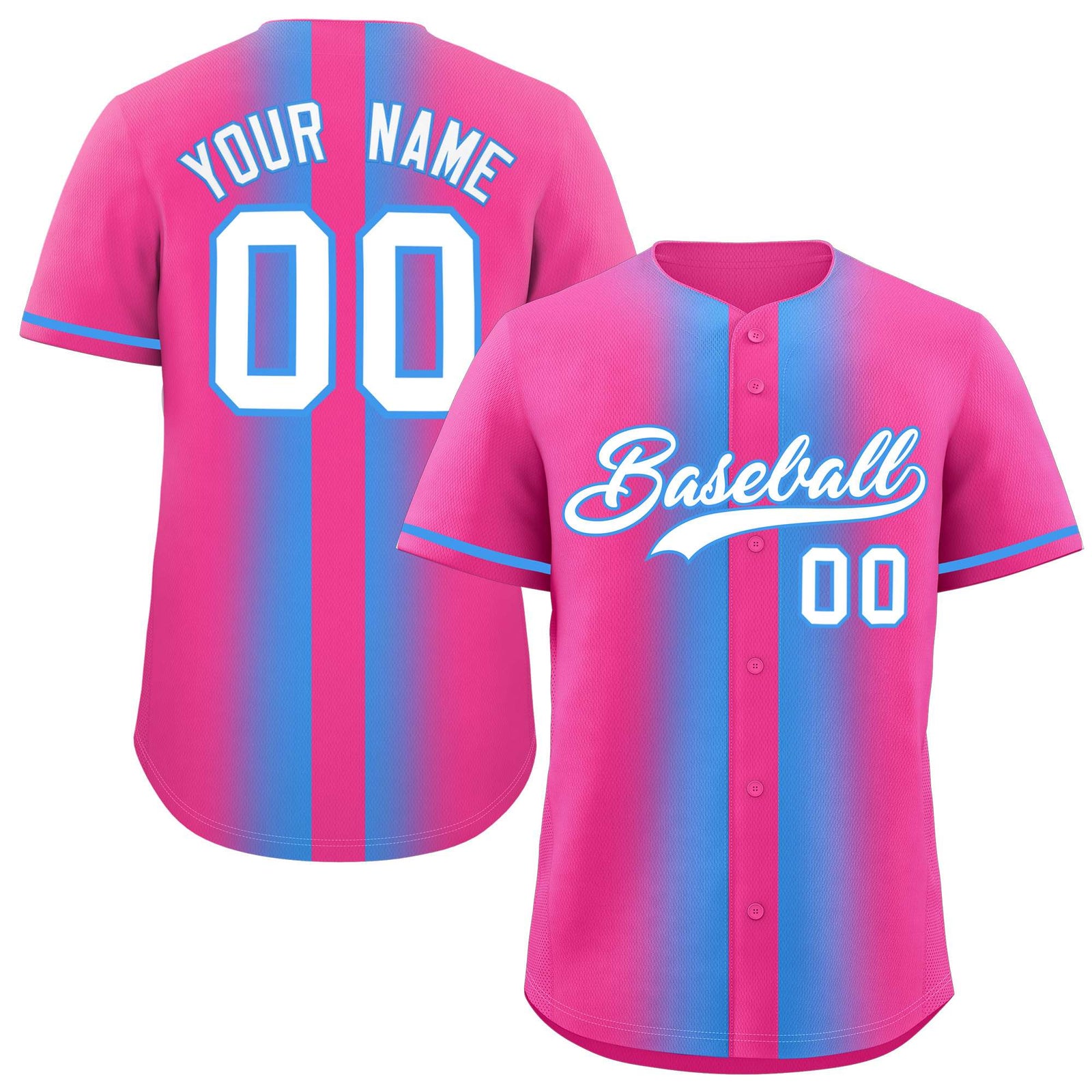 Custom Pink Powder Blue Lapel Gradient Fashion Authentic Baseball Jersey