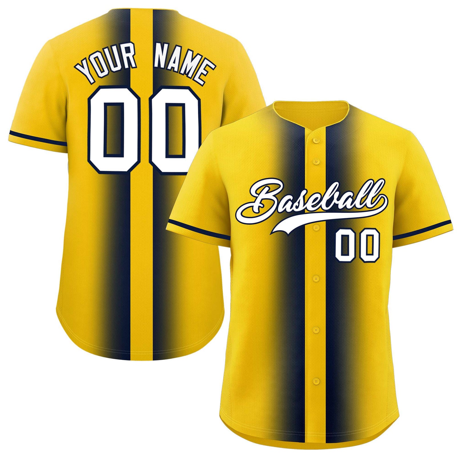 Custom Gold Navy Lapel Gradient Fashion Authentic Baseball Jersey