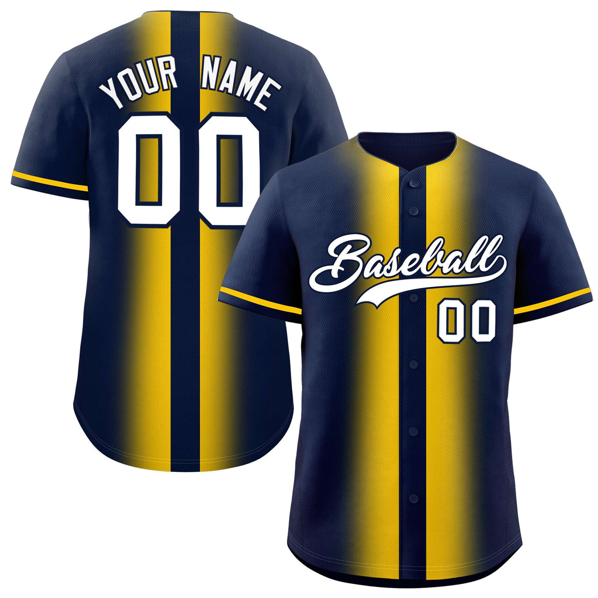 Custom Navy Gold Lapel Gradient Fashion Authentic Baseball Jersey