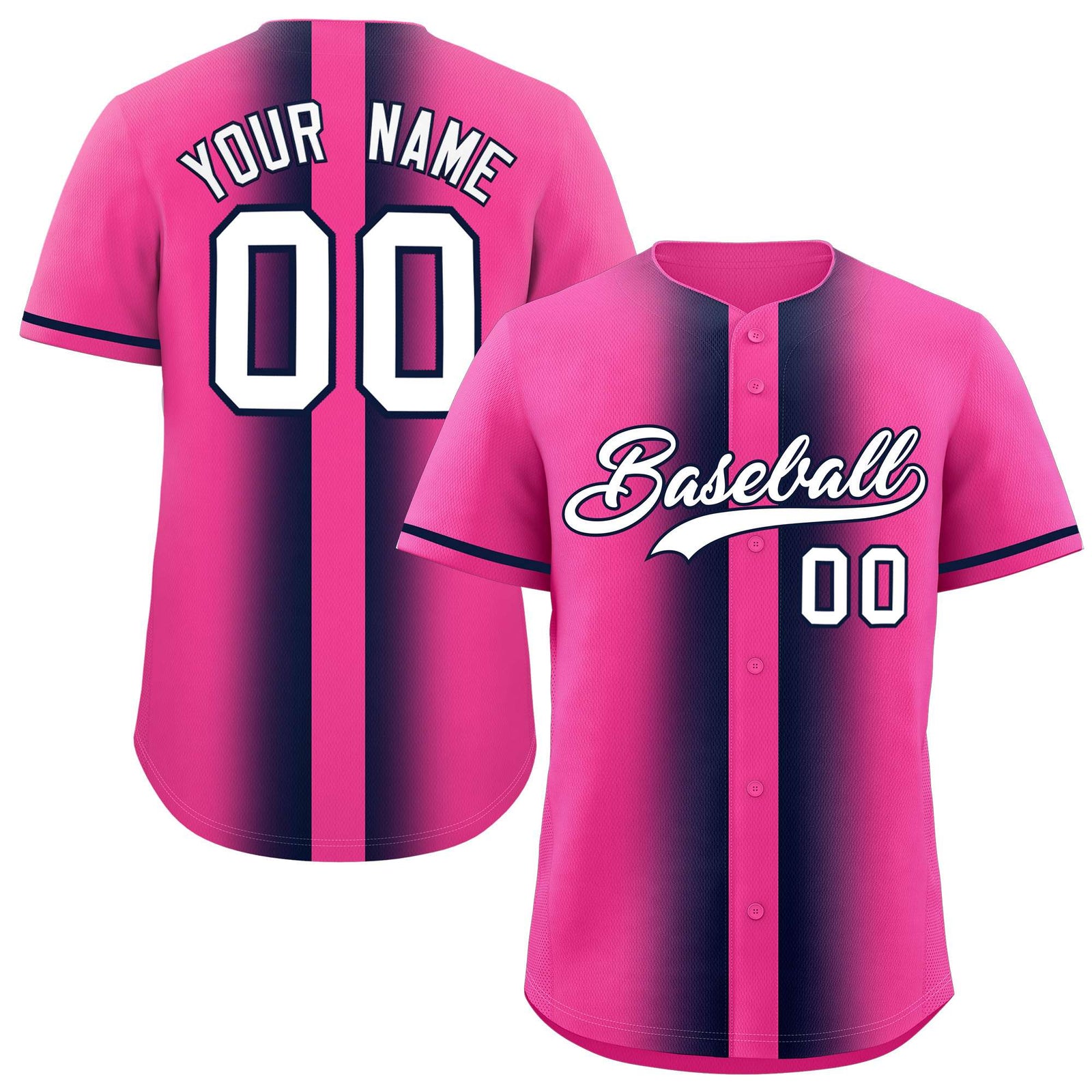 Custom Pink Navy Lapel Gradient Fashion Authentic Baseball Jersey