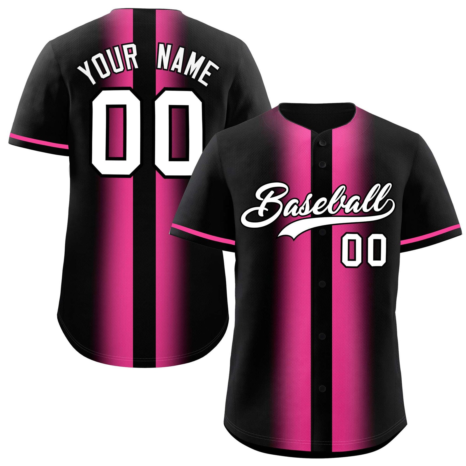 Custom Black Pink Lapel Gradient Fashion Authentic Baseball Jersey