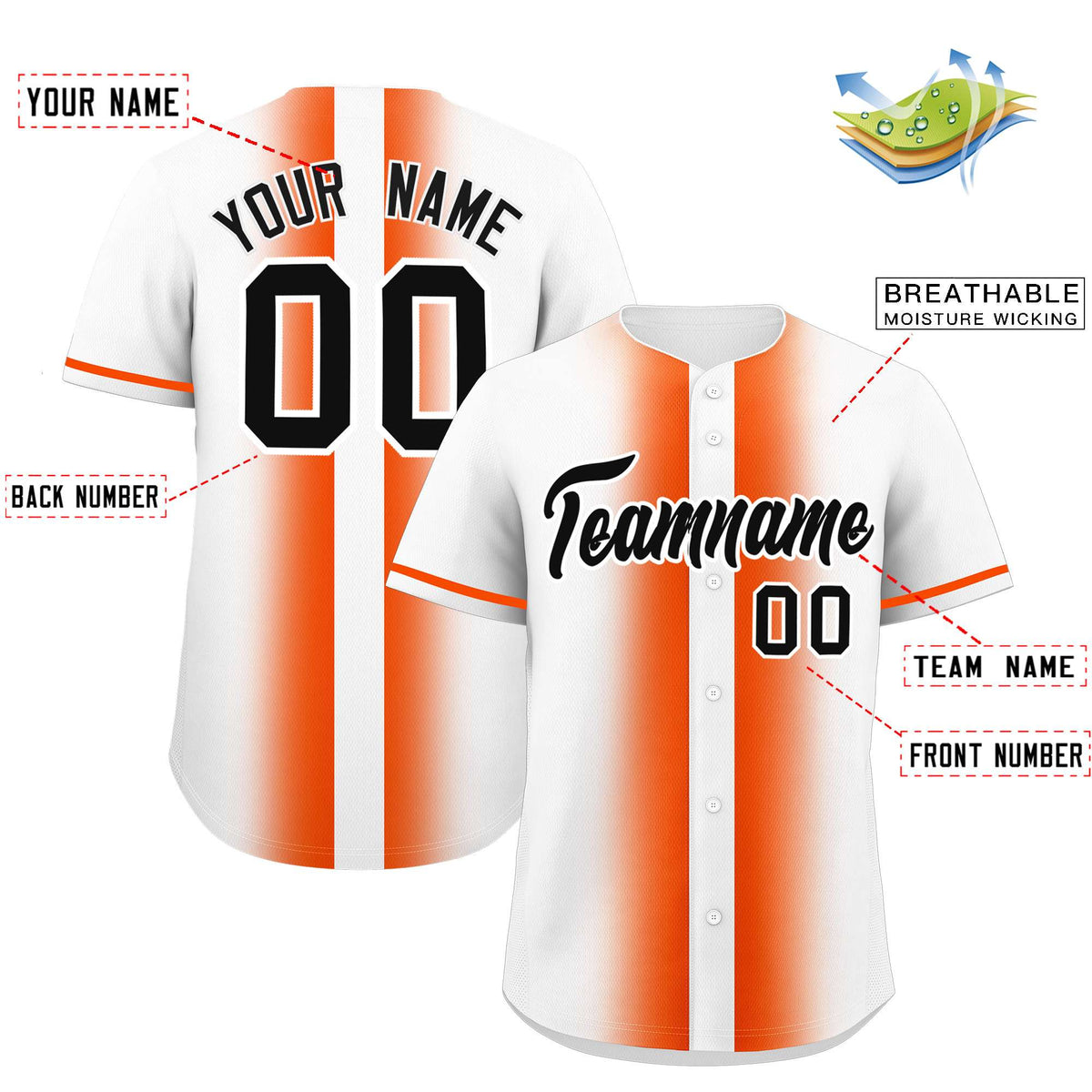 Custom White Orange Lapel Gradient Fashion Authentic Baseball Jersey