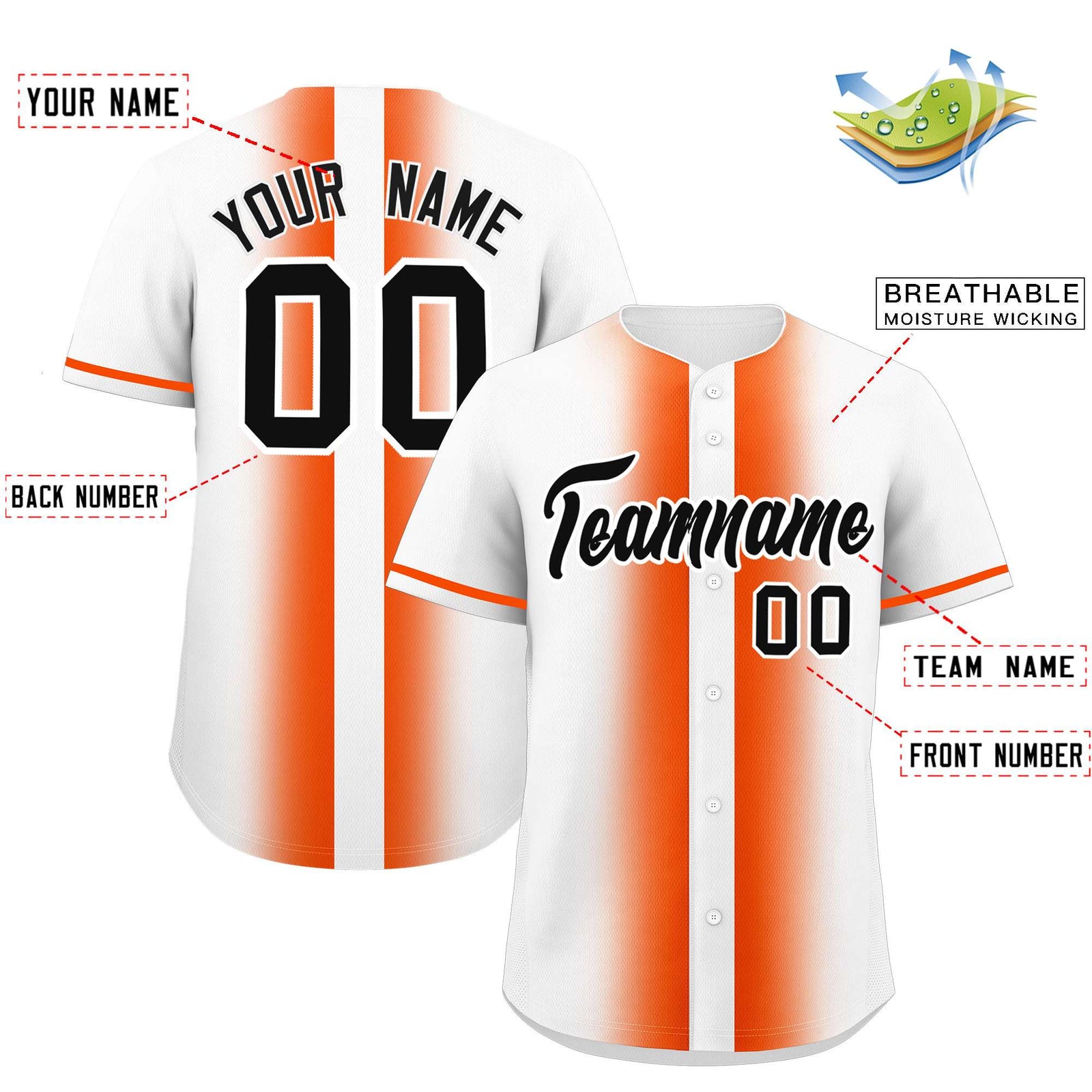 Custom White Orange Lapel Gradient Fashion Authentic Baseball Jersey