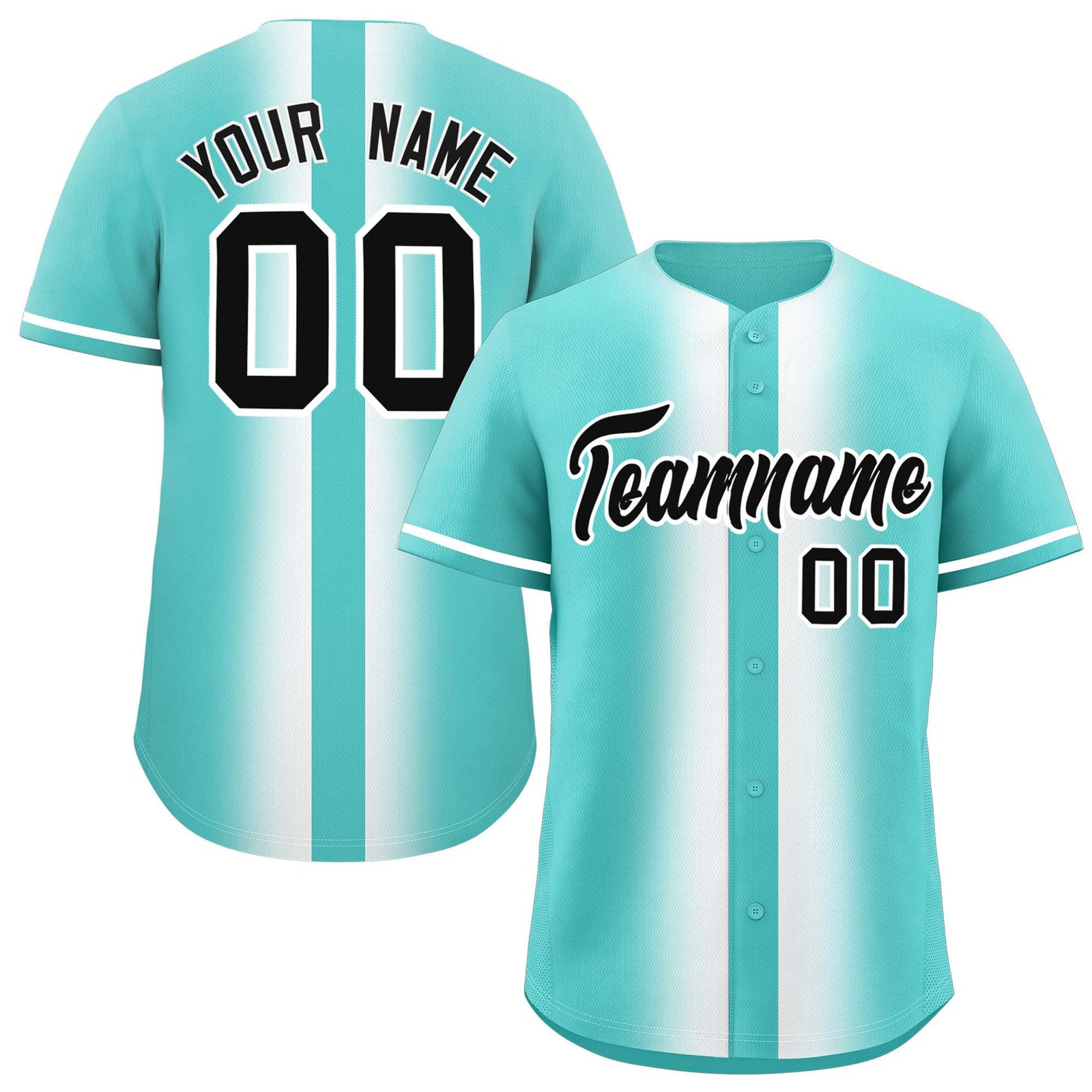 Custom Bright Green White Lapel Gradient Fashion Authentic Baseball Jersey
