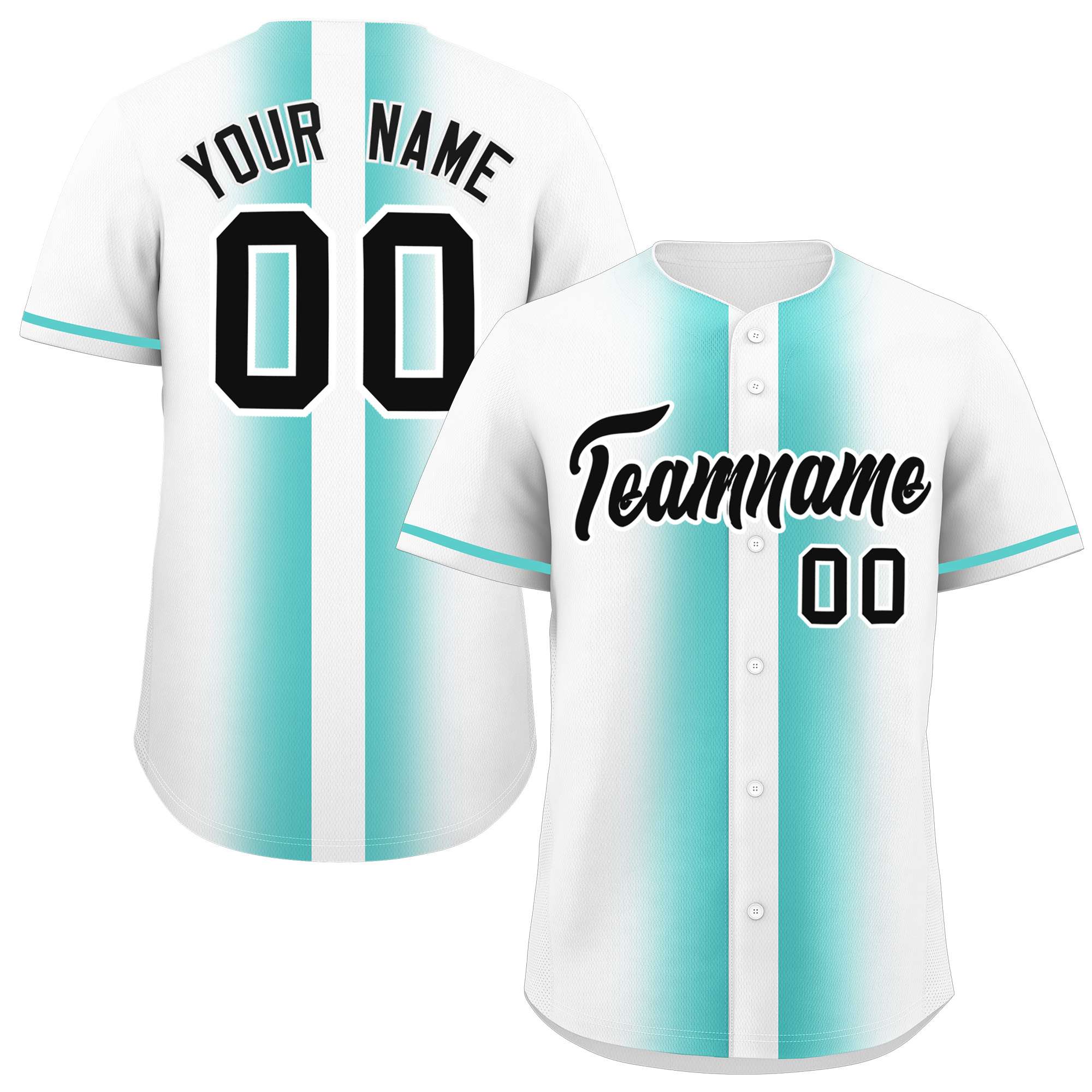 Custom White Bright Green Lapel Gradient Fashion Authentic Baseball Jersey