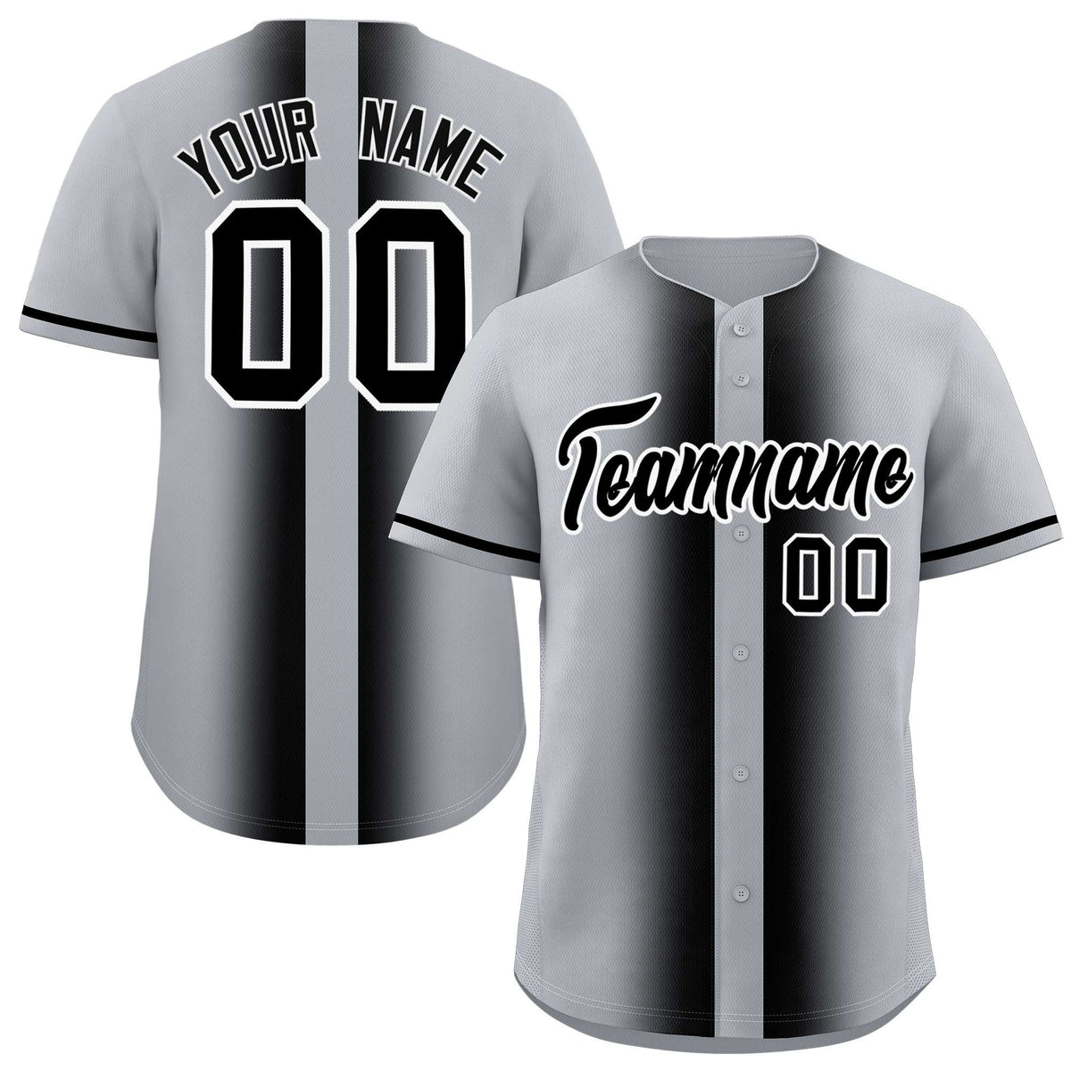 Custom Silver Black Lapel Gradient Fashion Authentic Baseball Jersey