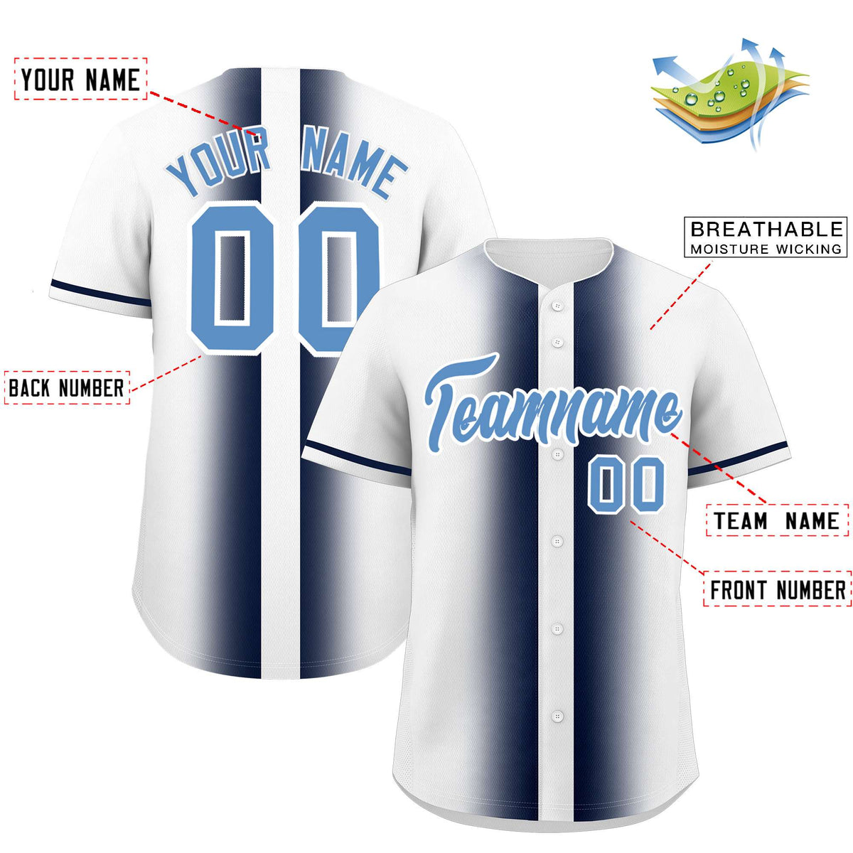 Custom White Navy Lapel Gradient Fashion Authentic Baseball Jersey