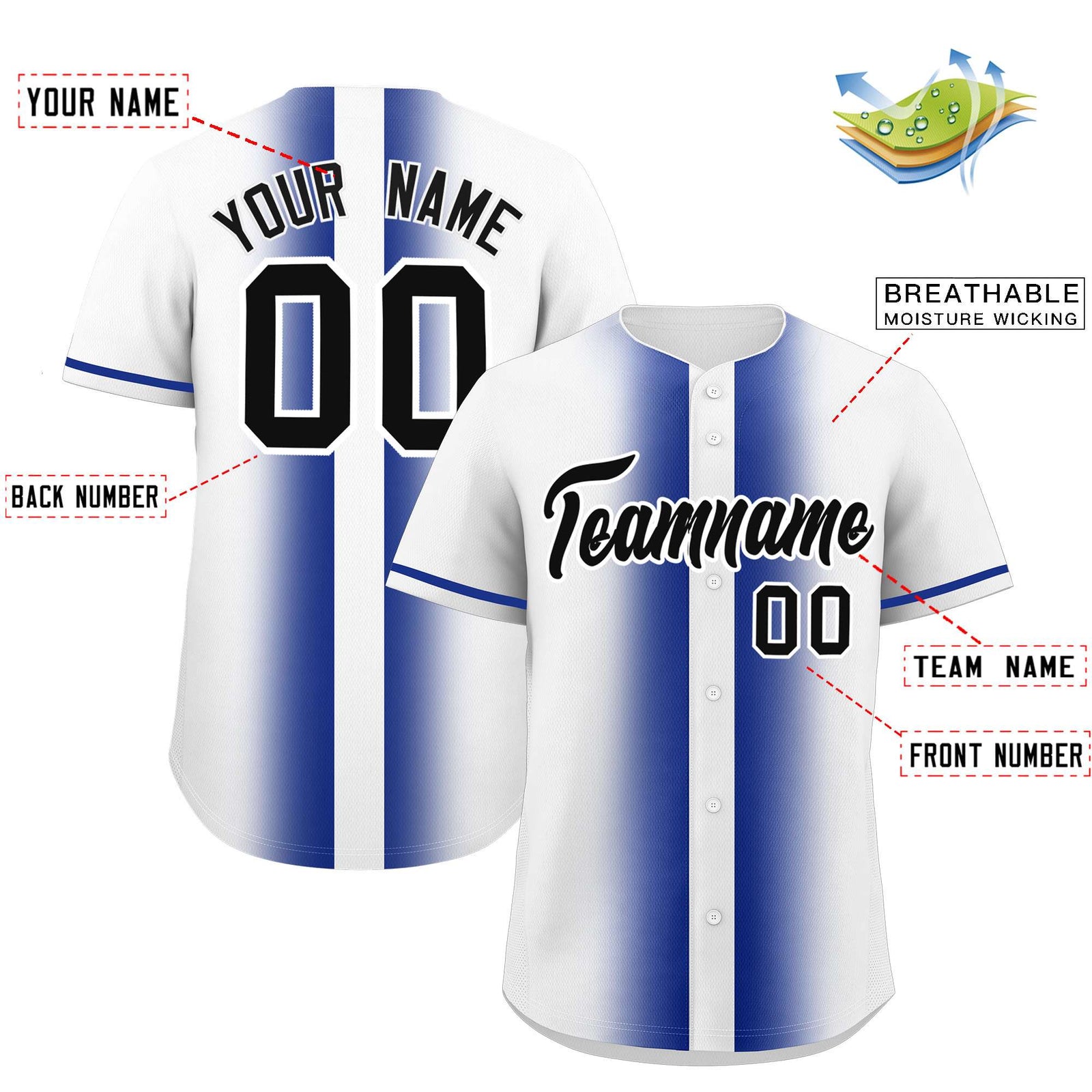 Custom White Royal Lapel Gradient Fashion Authentic Baseball Jersey