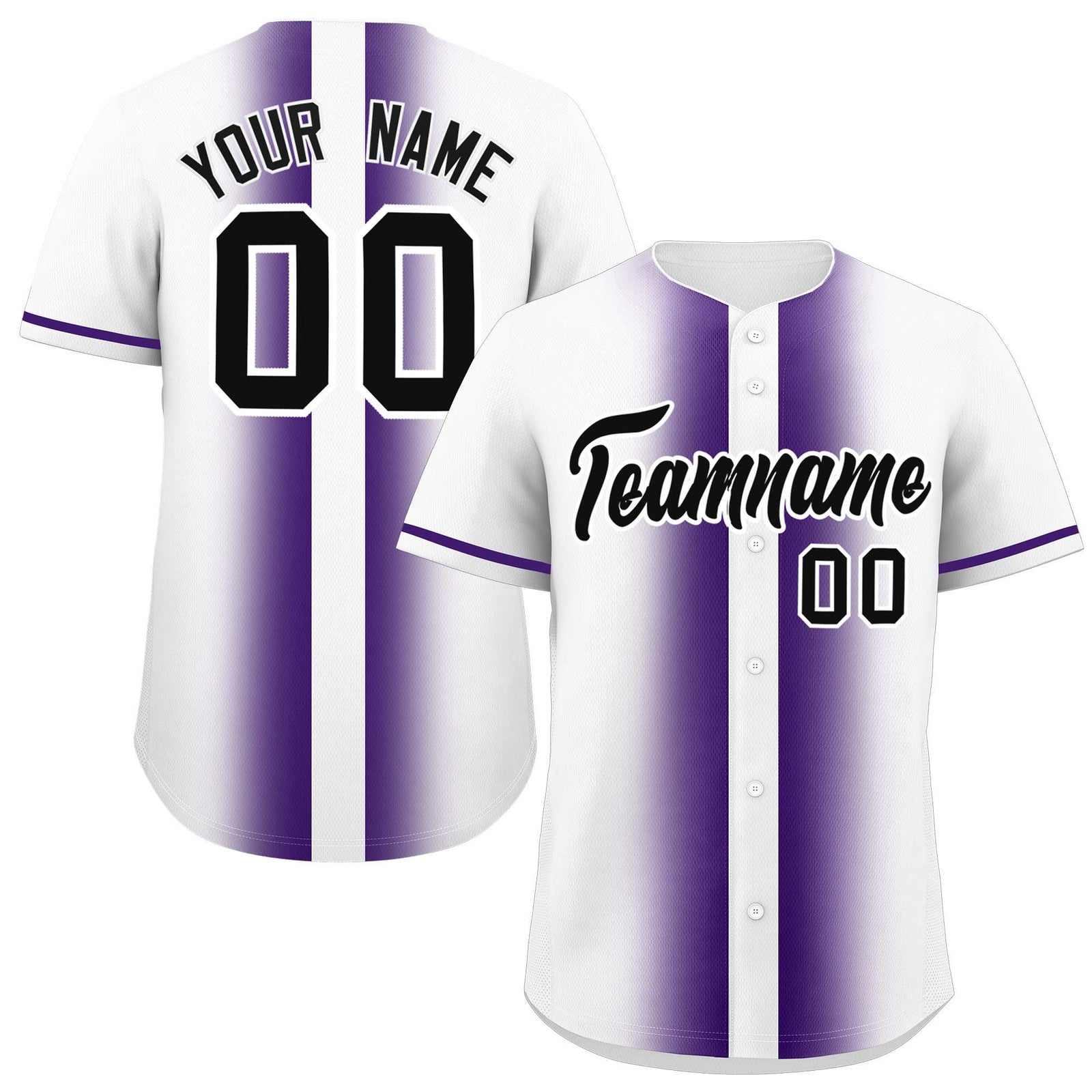 Custom White Purple Lapel Gradient Fashion Authentic Baseball Jersey