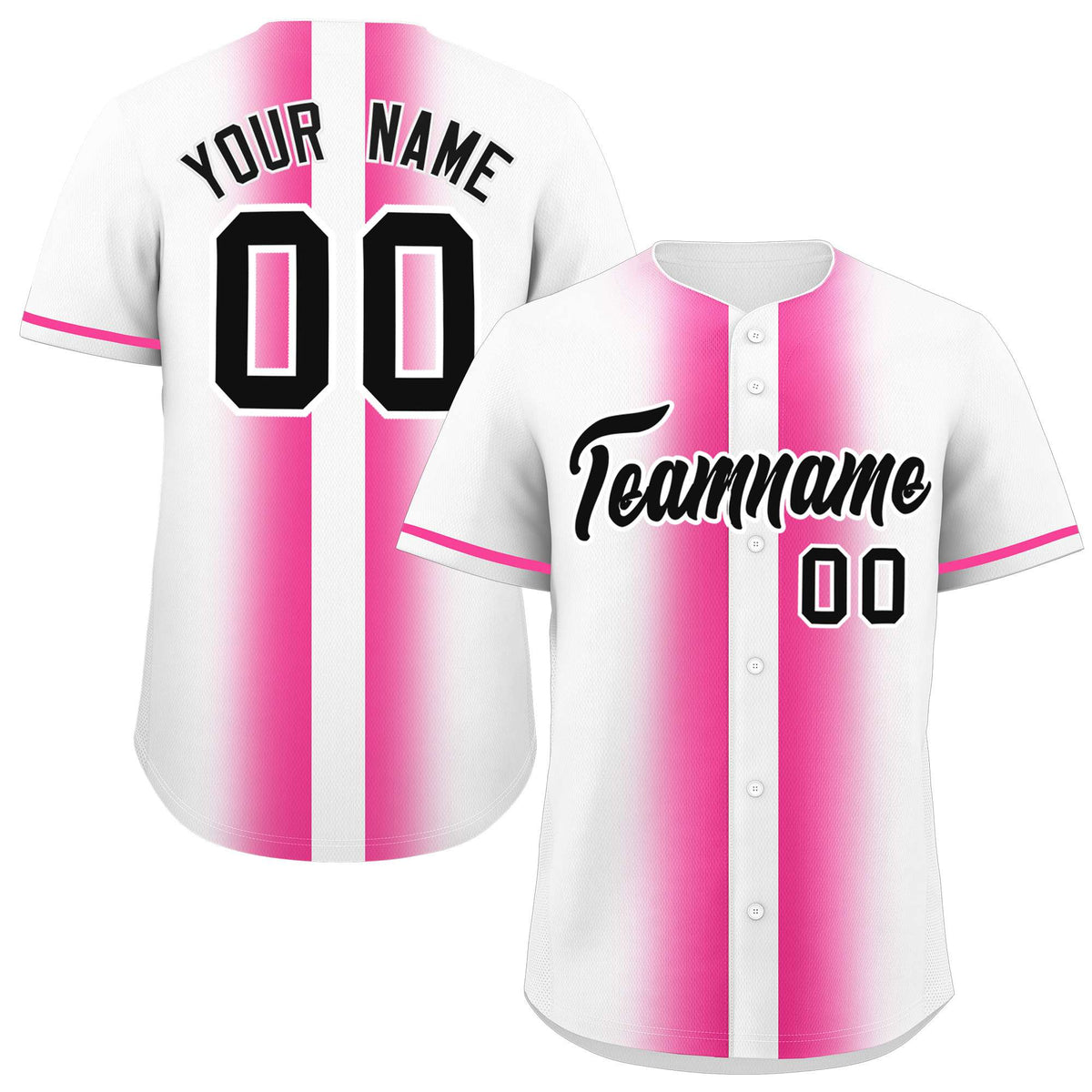 Custom White Pink Lapel Gradient Fashion Authentic Baseball Jersey