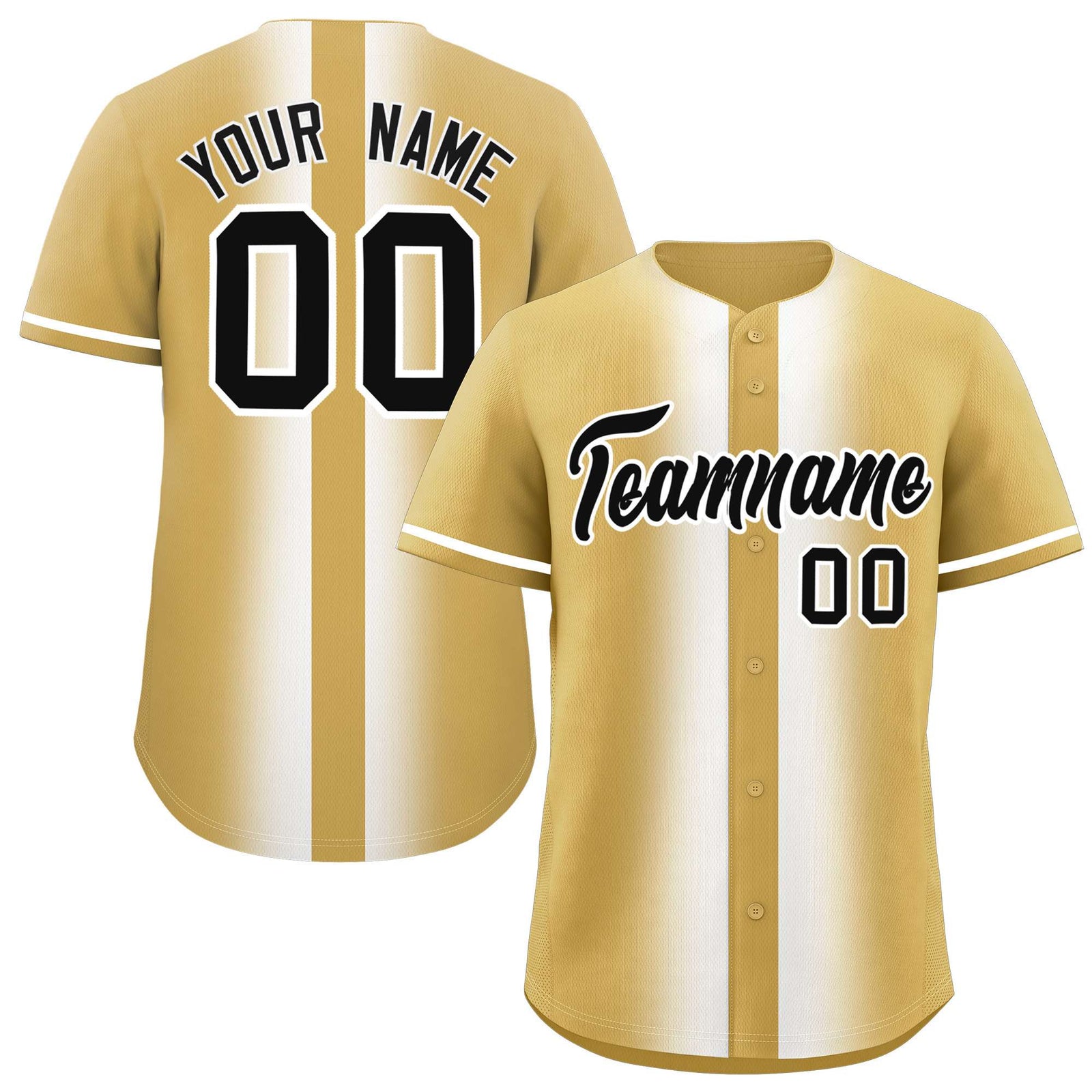 Custom Old Gold White Lapel Gradient Fashion Authentic Baseball Jersey
