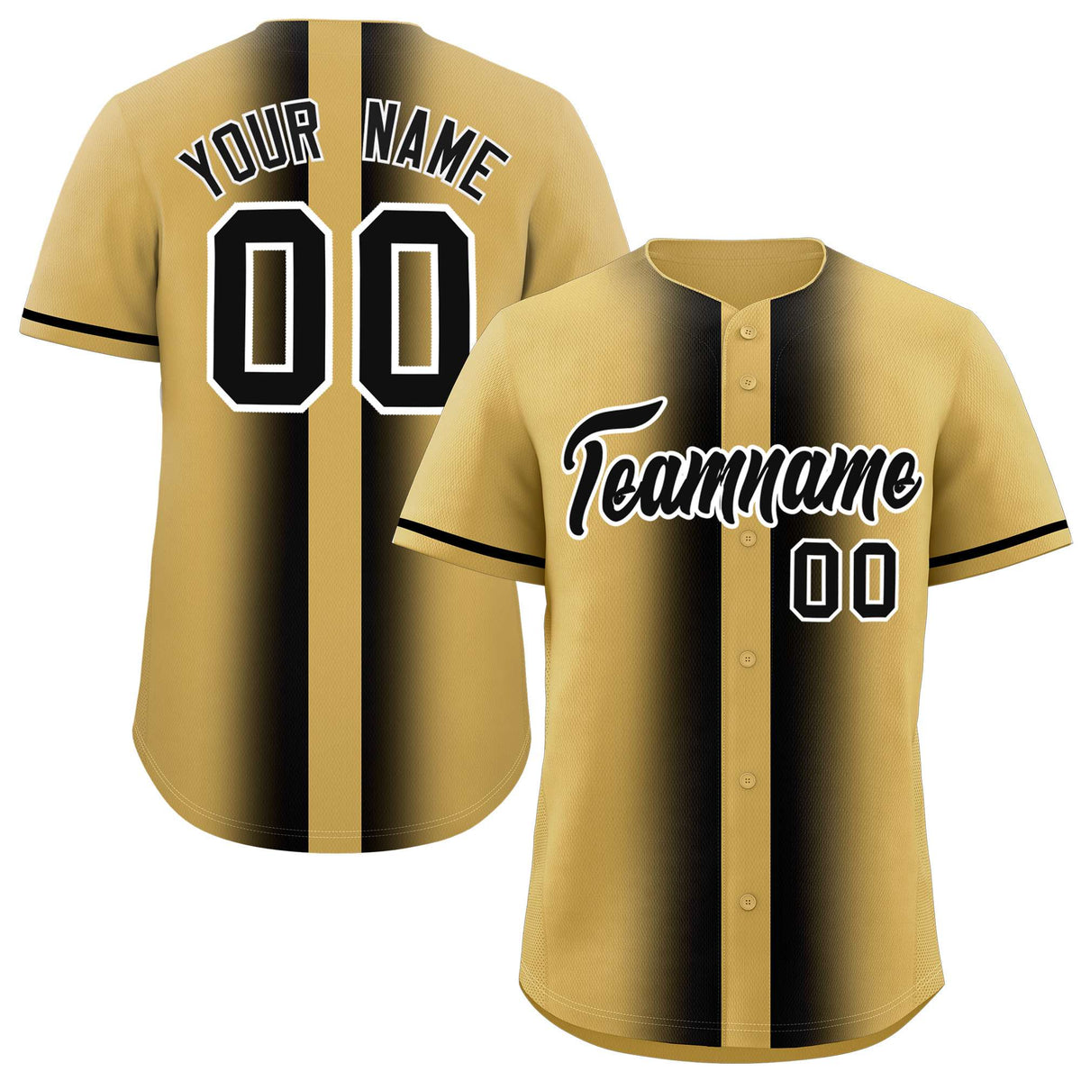 Custom Old Gold Black Lapel Gradient Fashion Authentic Baseball Jersey