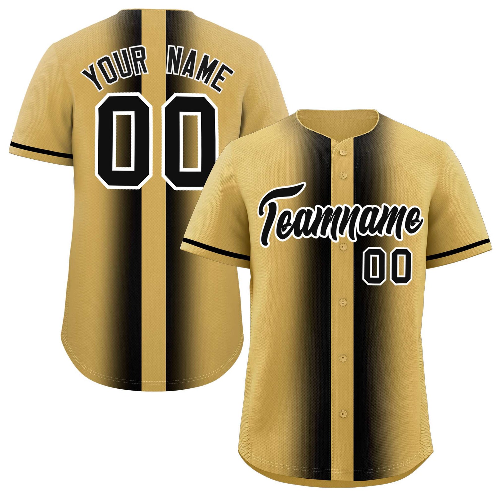Custom Old Gold Black Lapel Gradient Fashion Authentic Baseball Jersey
