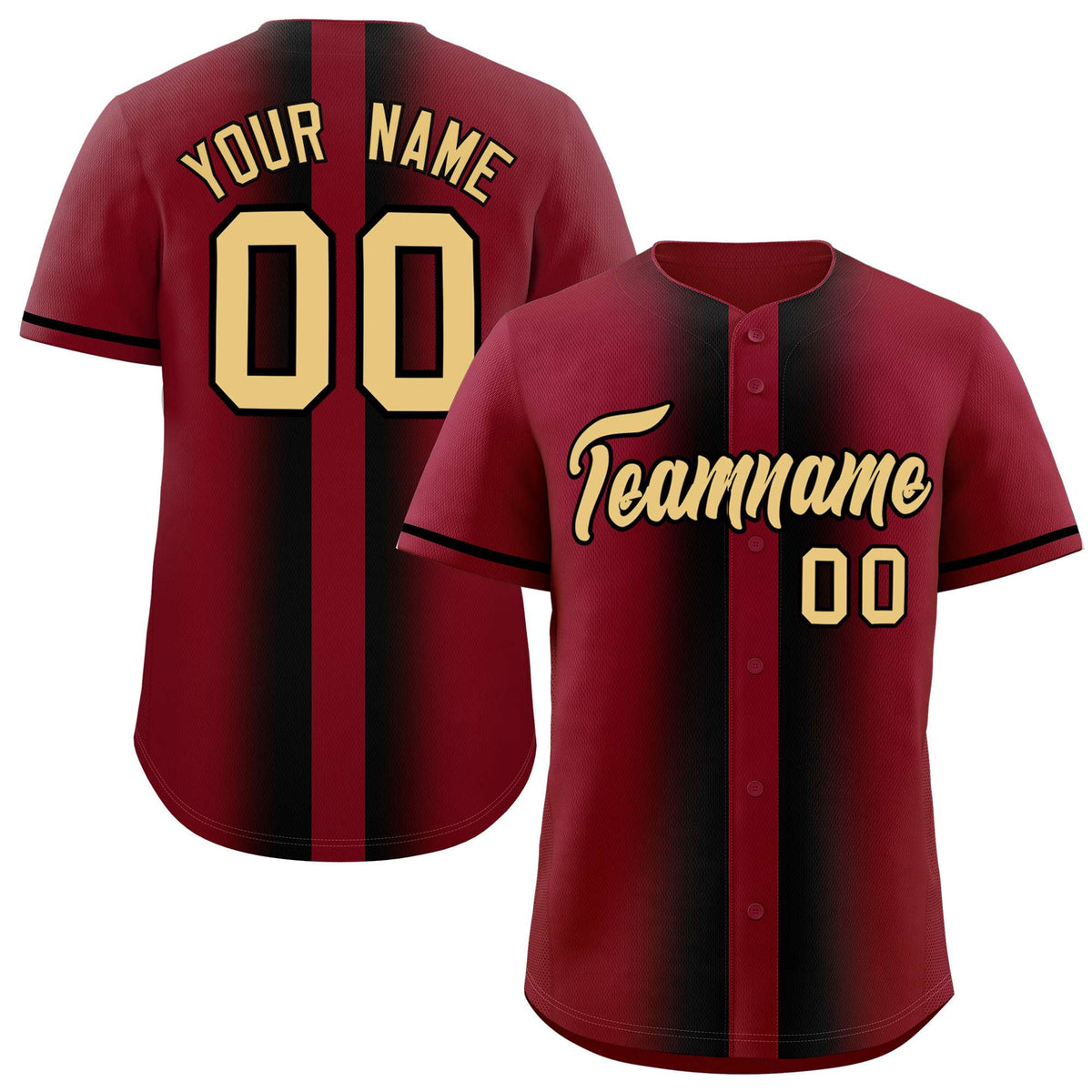 Custom Crimson Black Lapel Gradient Fashion Authentic Baseball Jersey