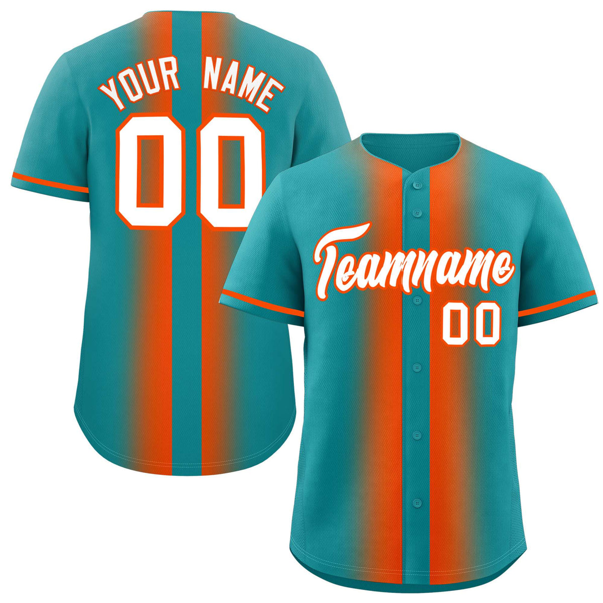 Custom Aqua Orange Lapel Gradient Fashion Authentic Baseball Jersey