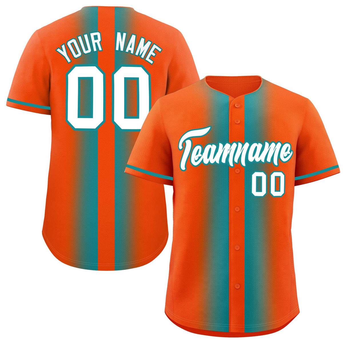 Custom Orange Aqua Lapel Gradient Fashion Authentic Baseball Jersey