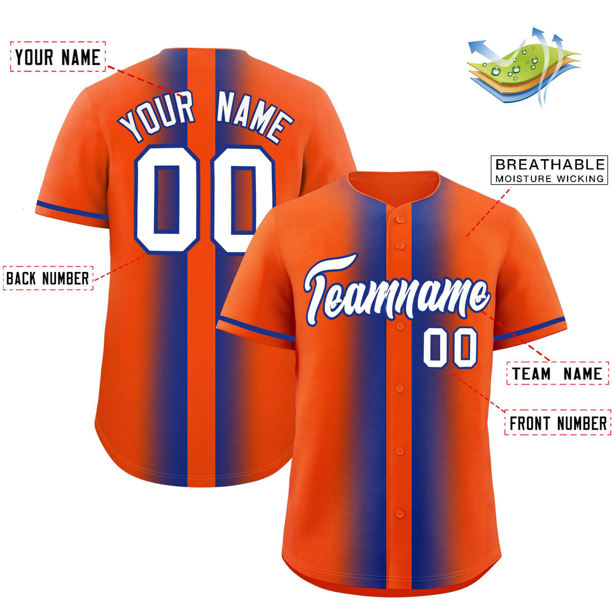 Custom Orange Royal Lapel Gradient Fashion Authentic Baseball Jersey