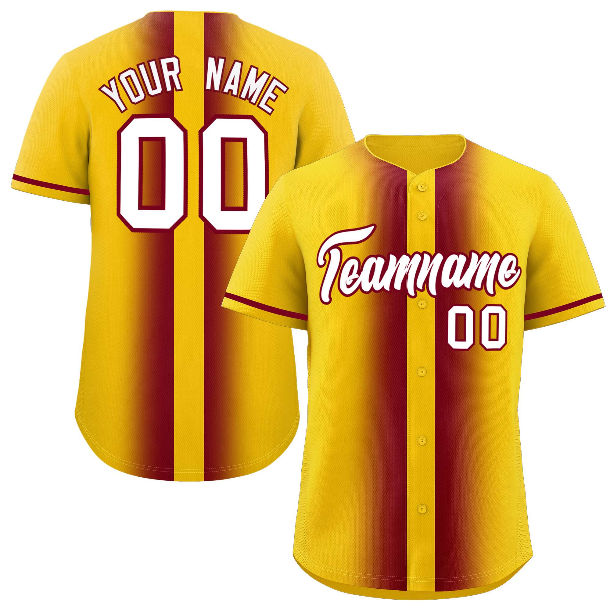 Custom Gold Crimson Lapel Gradient Fashion Authentic Baseball Jersey