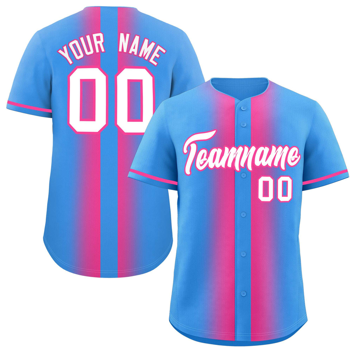 Custom Powder Blue Pink Lapel Gradient Fashion Authentic Baseball Jersey