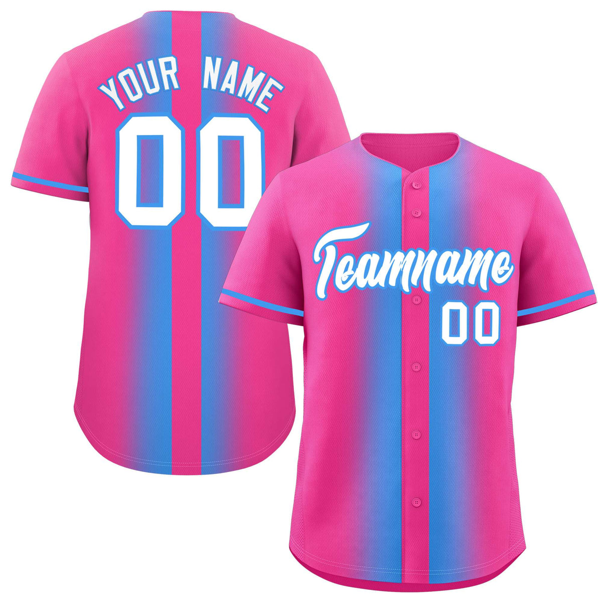 Custom Pink Powder Blue Lapel Gradient Fashion Authentic Baseball Jersey