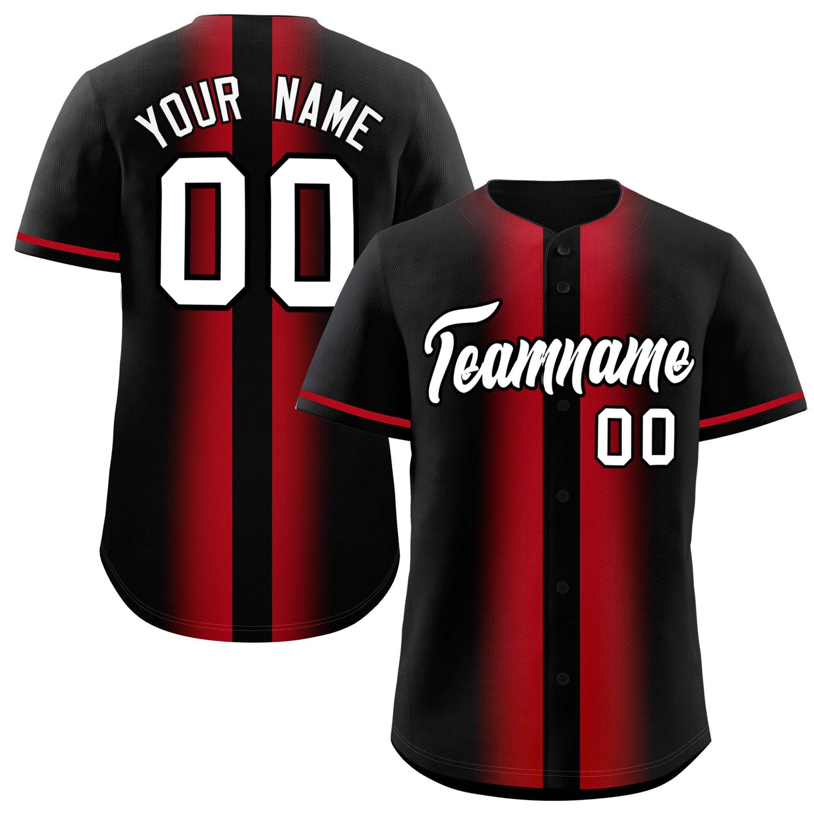 Custom Black Red Lapel Gradient Fashion Authentic Baseball Jersey