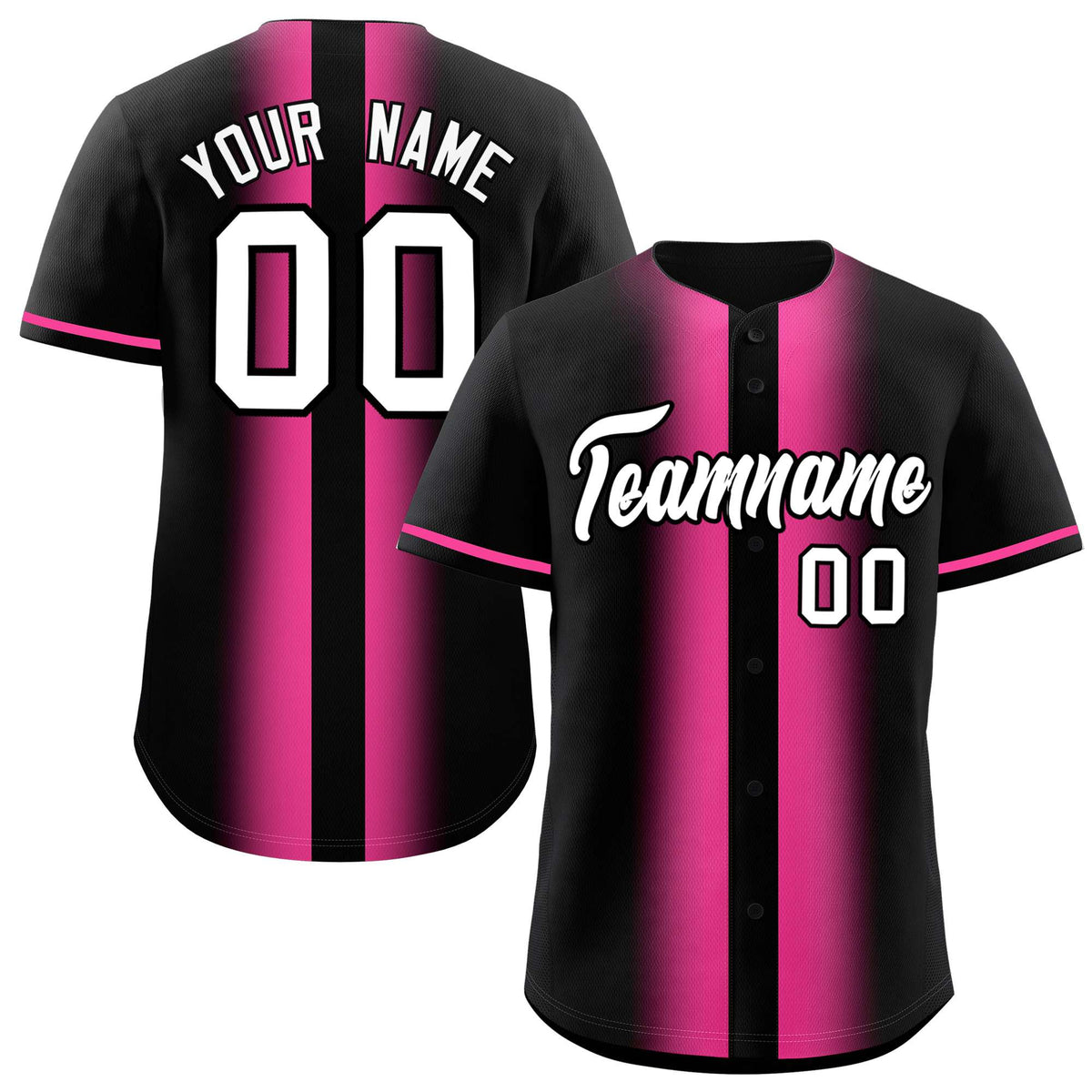 Custom Black Pink Lapel Gradient Fashion Authentic Baseball Jersey