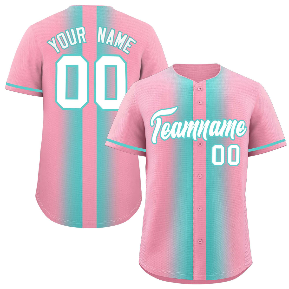 Custom Light Pink Bright Green Lapel Gradient Fashion Authentic Baseball Jersey