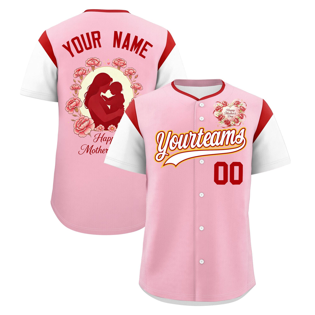 Custom Light Pink White Red Mother's Day Style Personalization Breathable Baseball Jersey| KXKSHOP