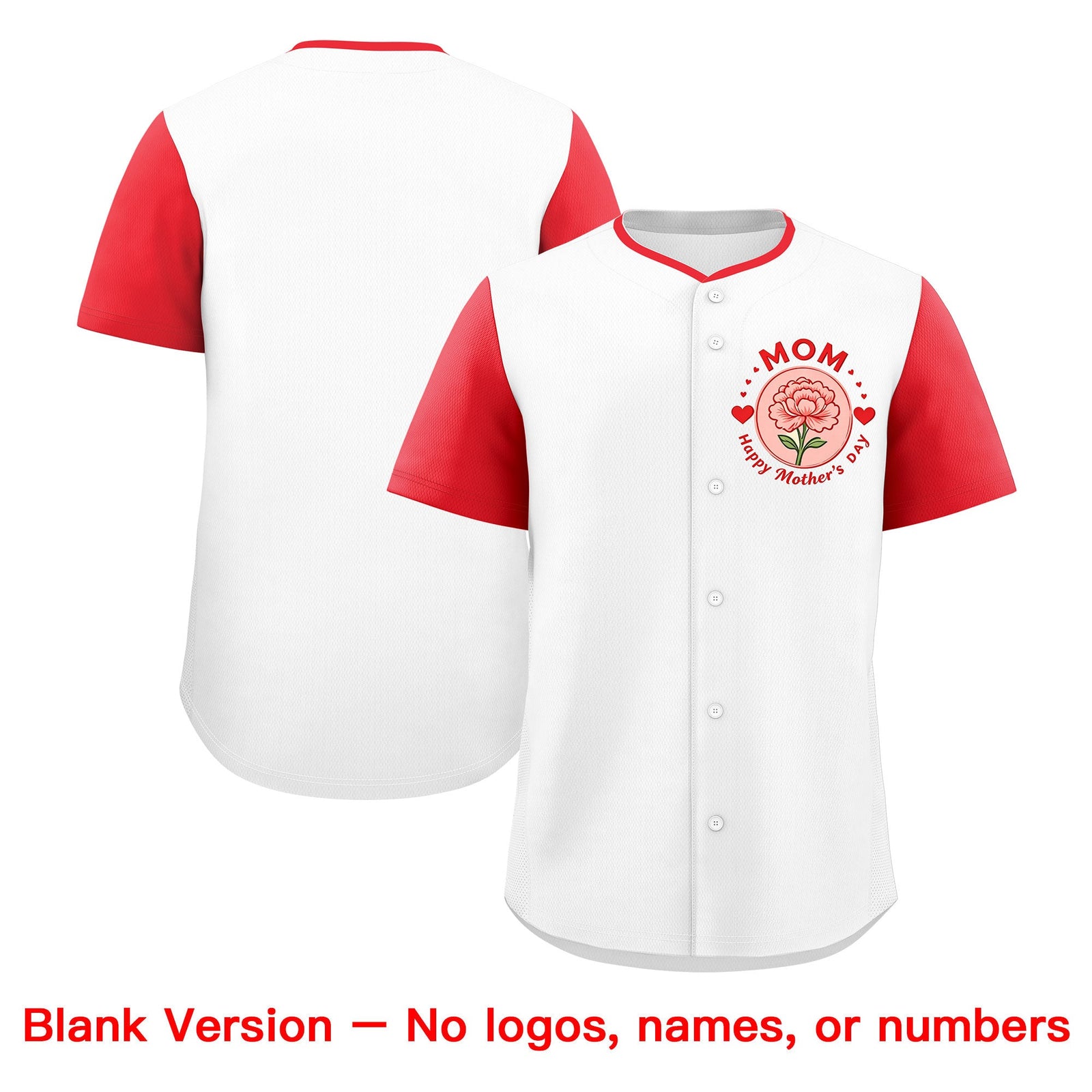 Custom White Light Red Mother's Day Style Personalization Breathable Baseball Jersey| KXKSHOP