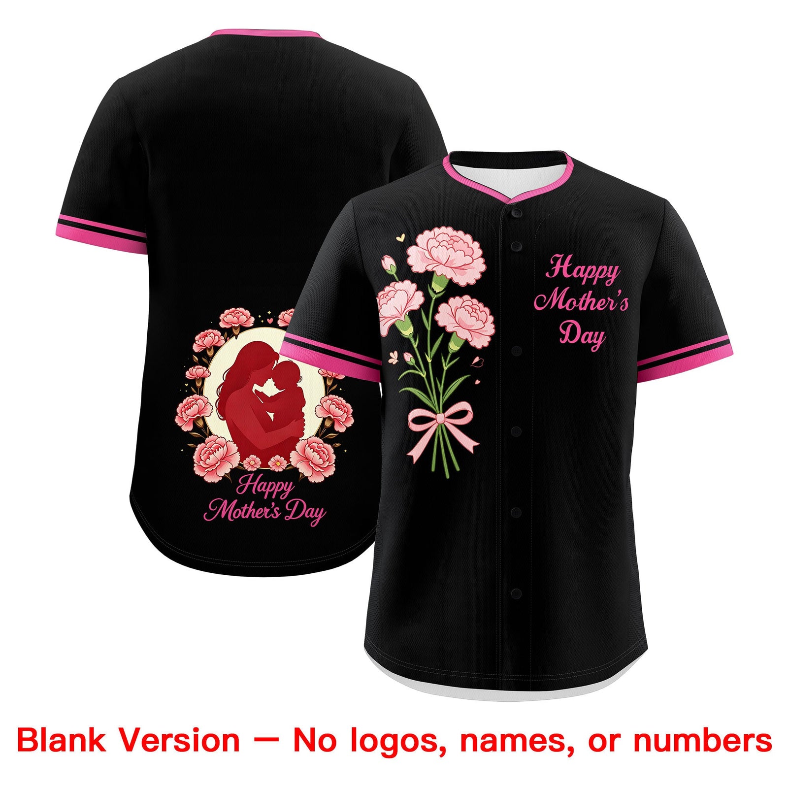 Custom Black Pink Mother's Day Style Personalization Breathable Baseball Jersey| KXKSHOP