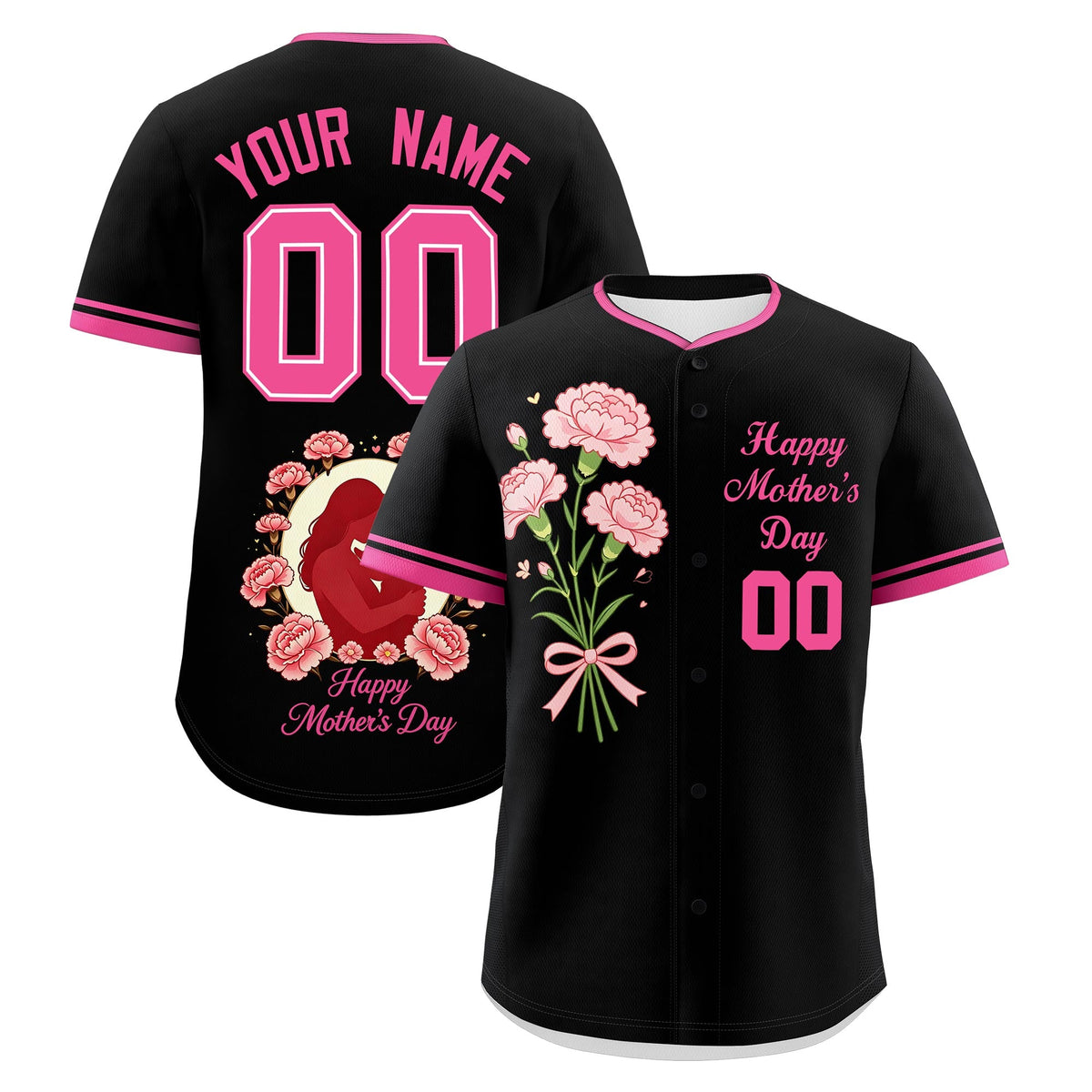 Custom Black Pink Mother's Day Style Personalization Breathable Baseball Jersey| KXKSHOP
