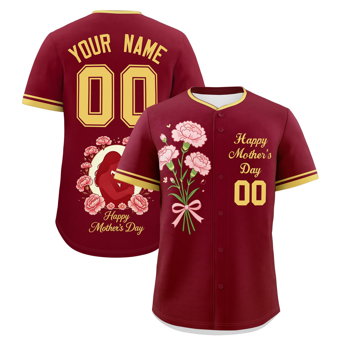 Custom Crimson Khaki Mother's Day Style Personalization Wrinkle-Resistant Baseball Jersey| KXKSHOP