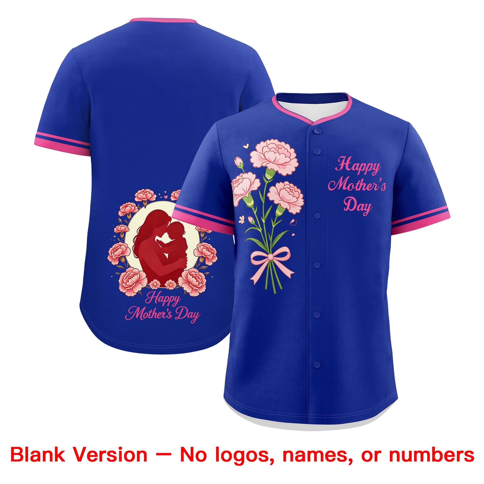Custom Royal Blue Pink Mother's Day Style Personalization Breathable Baseball Jersey| KXKSHOP