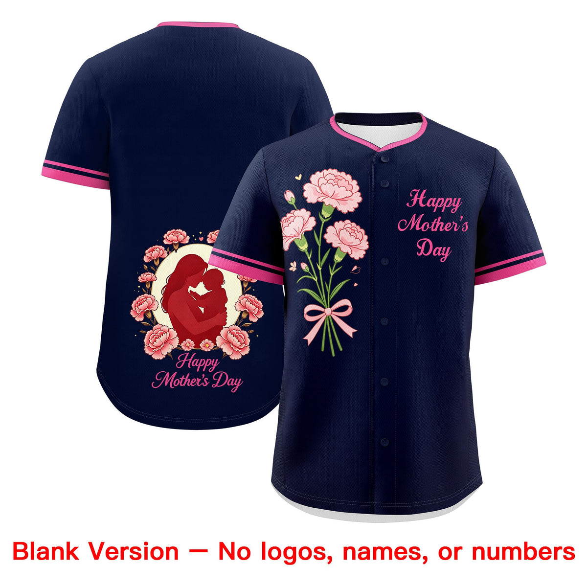 Custom Navy Pink Mother's Day Style Personalization Wrinkle-Resistant Baseball Jersey| KXKSHOP