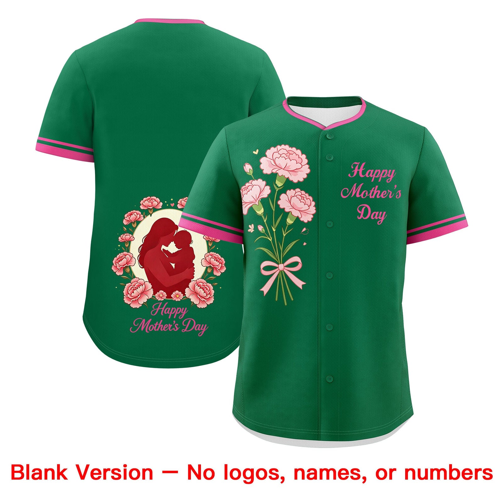 Custom Kelly Green Pink Mother's Day Style Personalization Wrinkle-Resistant Baseball Jersey| KXKSHOP