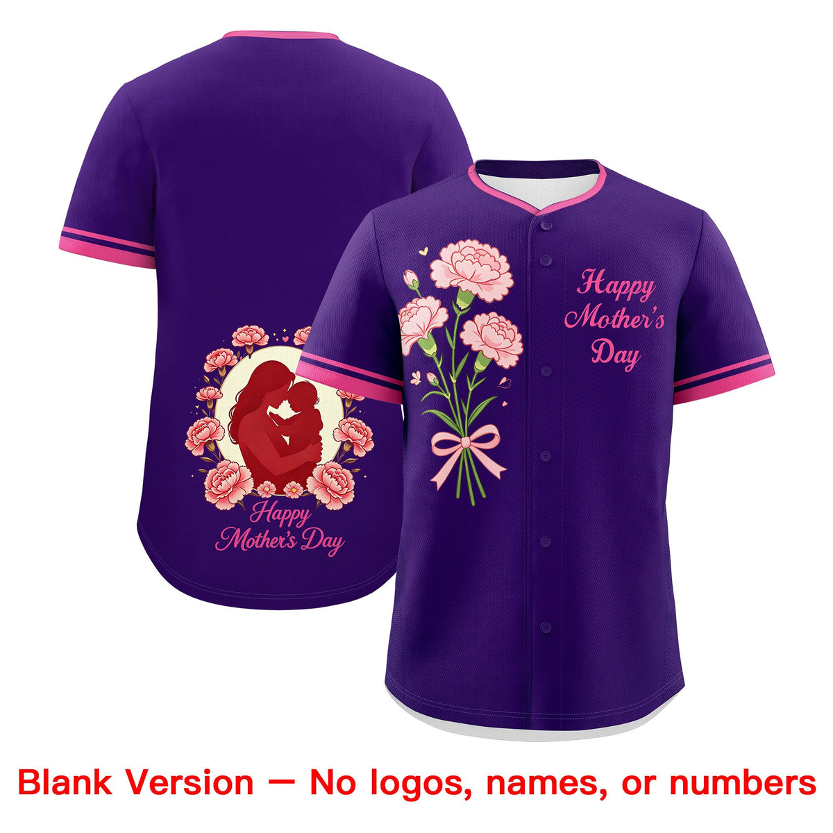 Custom Purple Pink Mother's Day Style Personalization Breathable Baseball Jersey| KXKSHOP