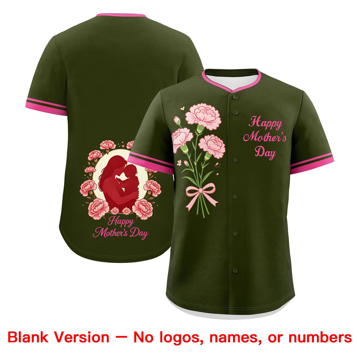 Custom Olive Pink Mother's Day Style Personalization Breathable Baseball Jersey| KXKSHOP