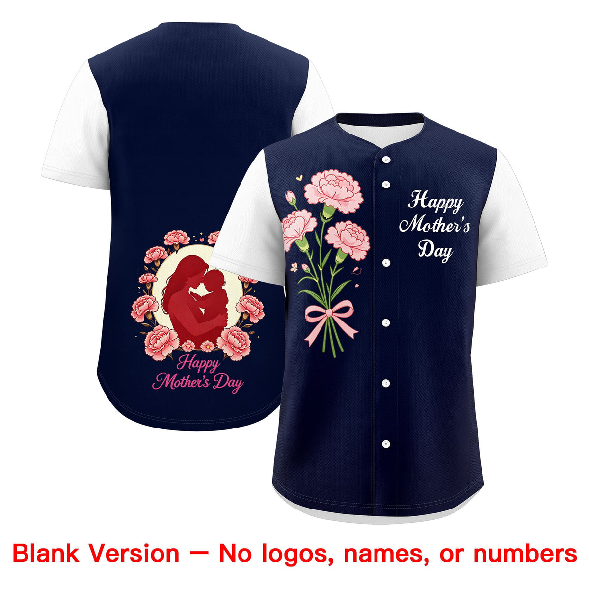 Custom Navy White Mother's Day Style Personalization Wrinkle-Resistant Baseball Jersey| KXKSHOP