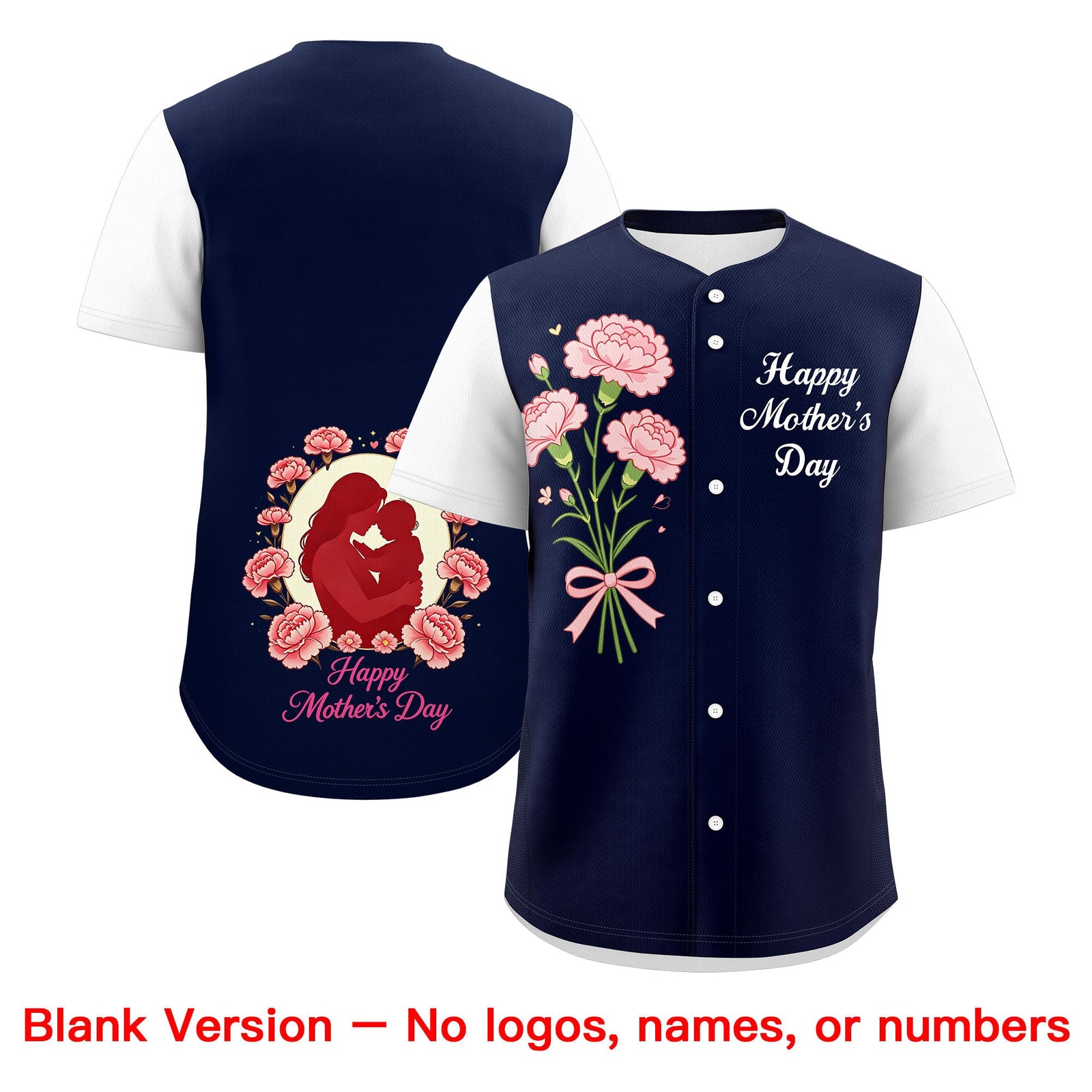 Custom Navy White Mother's Day Style Personalization Wrinkle-Resistant Baseball Jersey| KXKSHOP