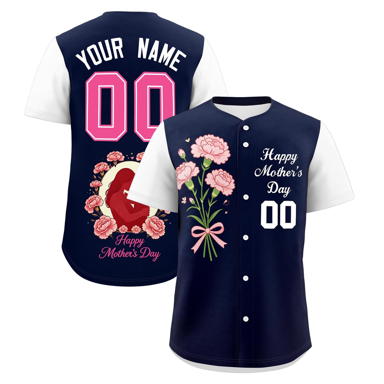Custom Navy White Mother's Day Style Personalization Wrinkle-Resistant Baseball Jersey| KXKSHOP