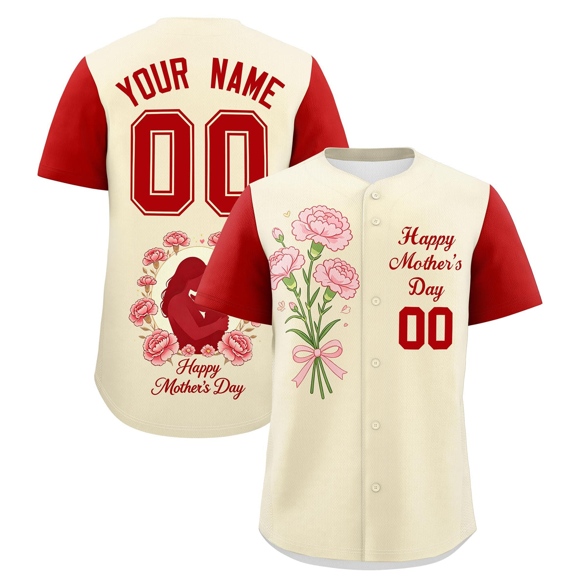 Custom Light Khaki Red Mother's Day Style Personalization Breathable Baseball Jersey| KXKSHOP