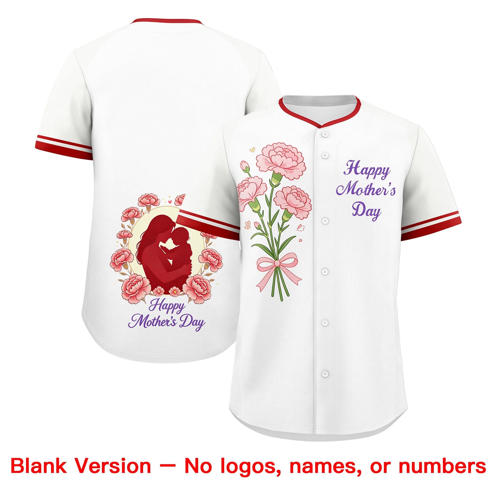 Custom White Red Mother's Day Style Personalization Wrinkle-Resistant Baseball Jersey| KXKSHOP